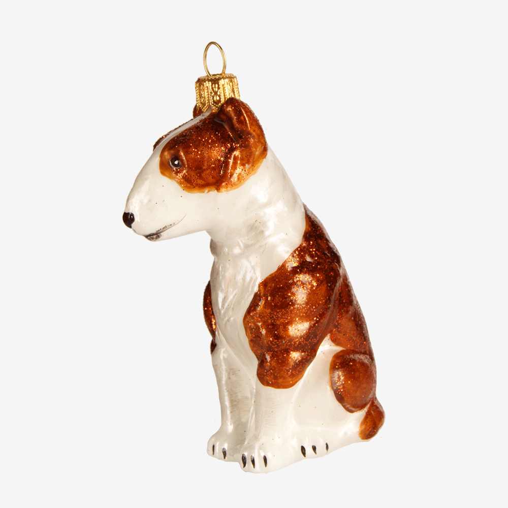 Brown Bull Terrier Dog Figurine - Handcrafted Ceramic Ornament for Home Decor, Christmas Tree, and Gift Giving