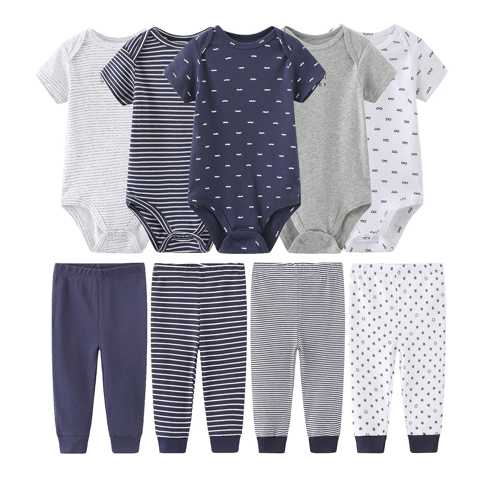 Newborn Baby Clothes Set - Soft Cotton Short Sleeve Bodysuits & Pants for Boys & Girls | Cute Layette Gift Set for Hospital, Photo Shoots & Daily Wear