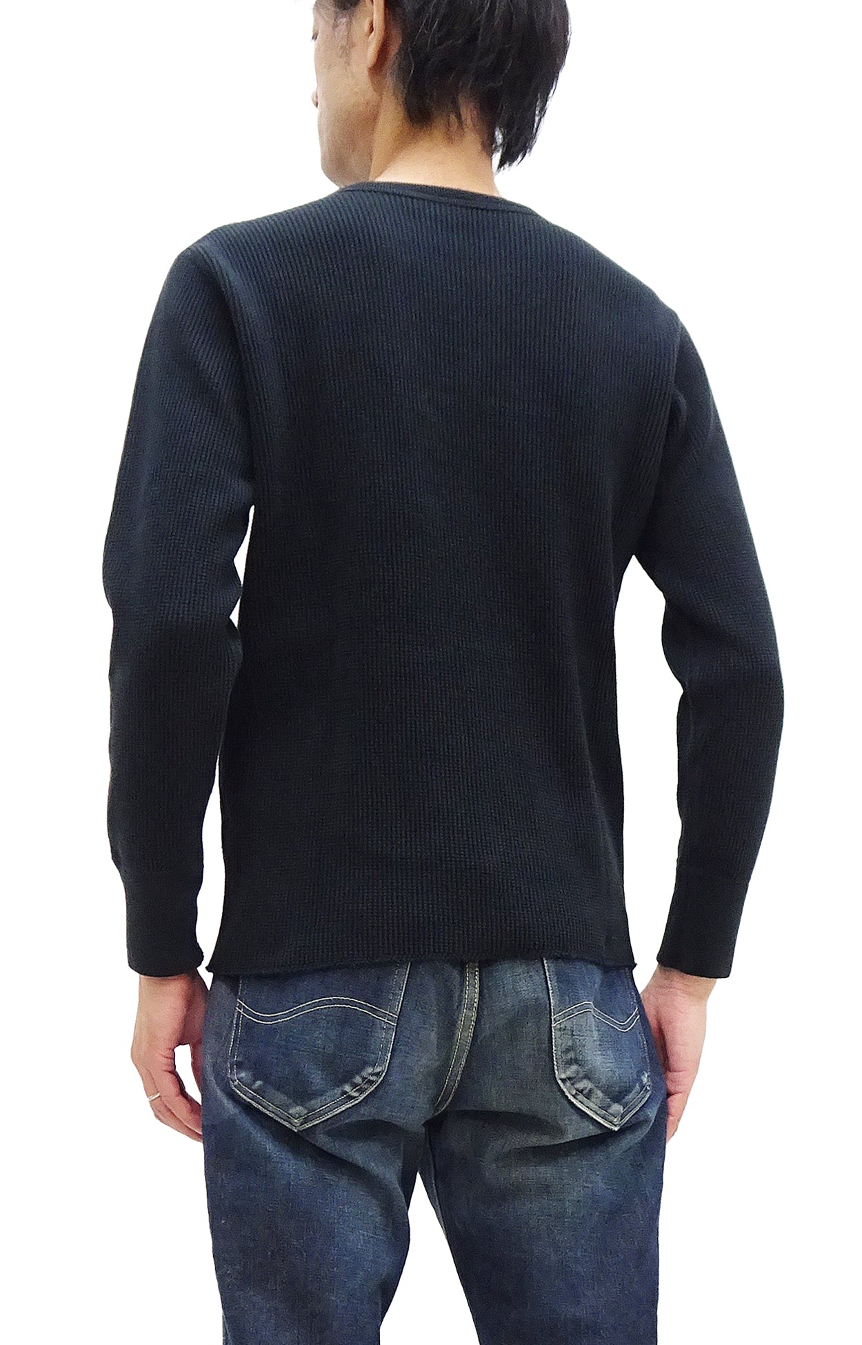 Studio D'artisan Men's Waffle Knit Thermal T-Shirt - Heavyweight Long Sleeve Crew Neck Casual Tee (Black, Style 9936) - Perfect for Winter Layering & Outdoor Activities
