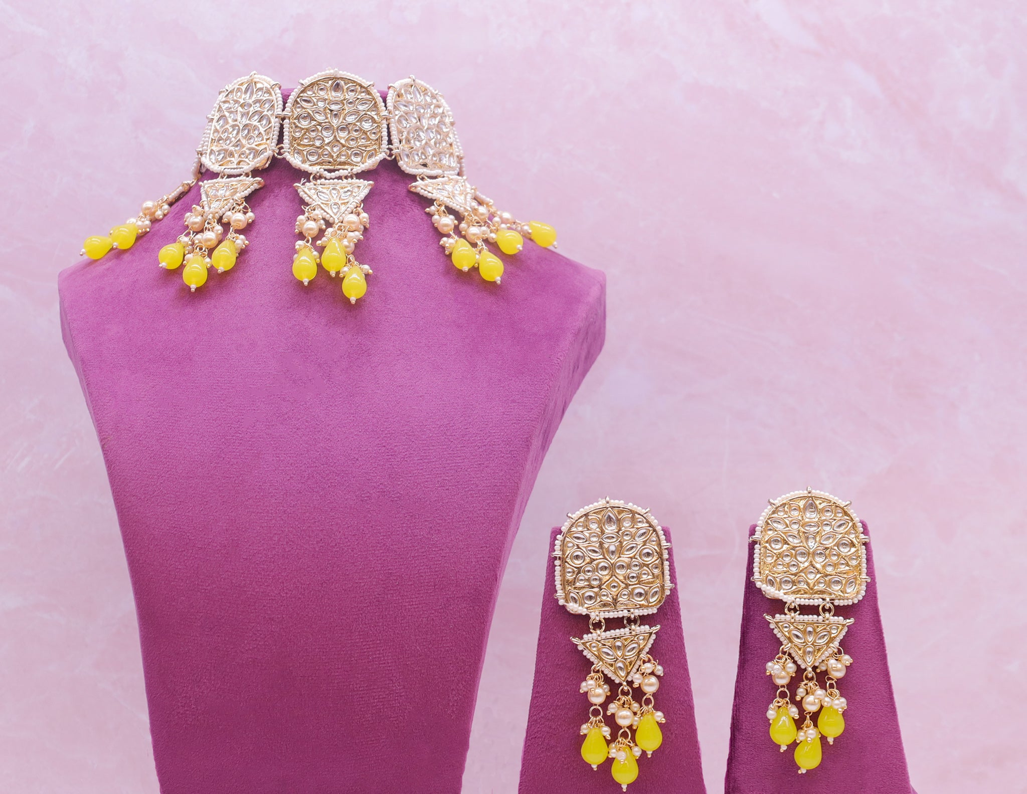 Kavya Kundan Full Set Jewelry - Exquisite Indian Kundan Necklace, Earrings & Bracelet Set for Weddings, Parties & Special Occasions