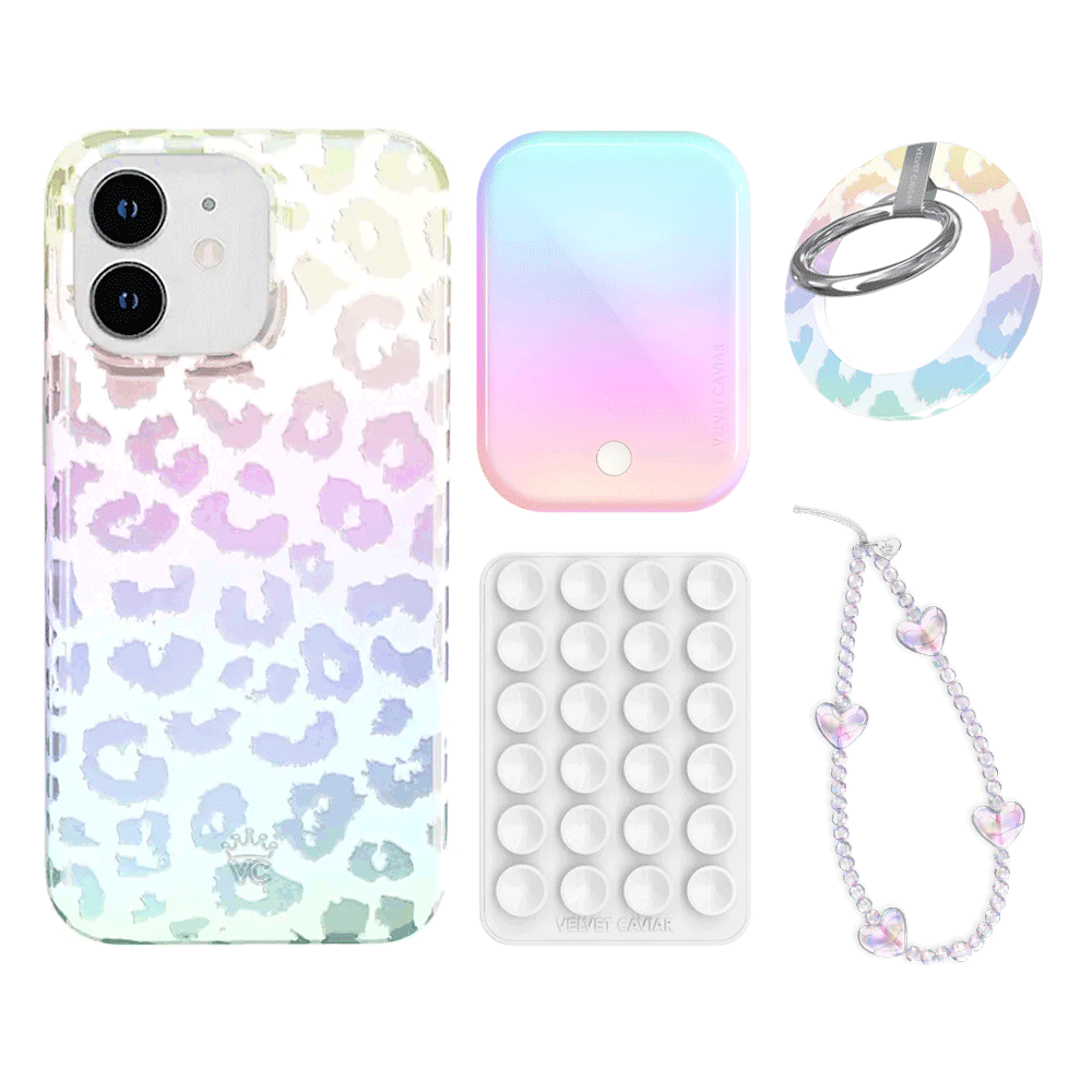 White Opal Leopard iPhone Case with Grip - Stylish Protective Phone Cover for iPhone 13/14/15 Pro Max - Perfect for Work, Travel & Everyday Use