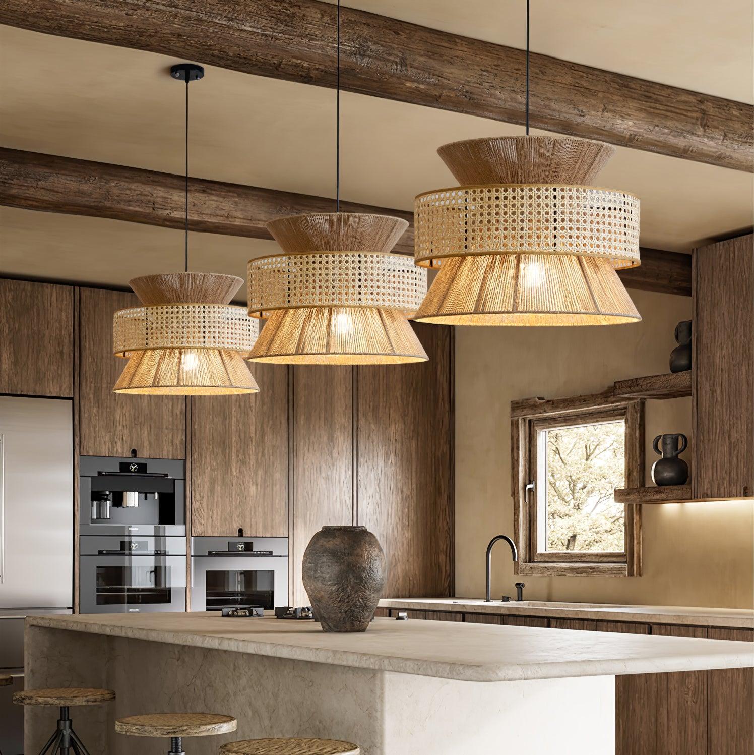 Handwoven Rattan Bamboo Pendant Light - Natural Boho Ceiling Lamp for Dining Room, Bedroom & Patio Decor