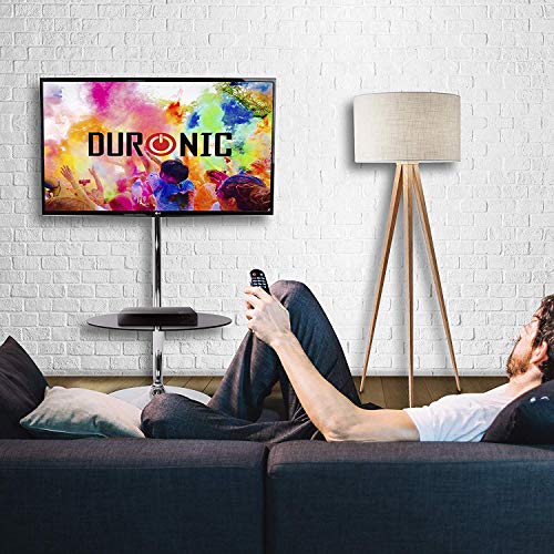 Duronic TV Stand TVS3F1 - Chrome & Glass TV Stand for 30” to 60” Flat Screen TVs (LCD/LED/OLED/QLED) with Tilt & Swivel, VESA 600x400, 150lbs Capacity - Perfect for Living Room, Bedroom & Home Theater Setup