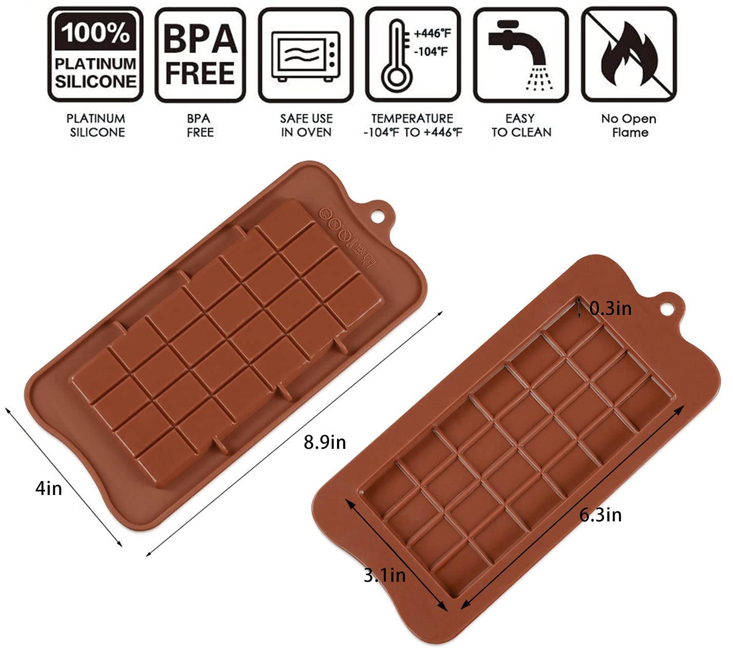 Premium Silicone Chocolate Molds Set of 3 - Non-Stick Reusable Break Apart Candy Molds for DIY Baking, Protein Bars & Energy Snacks | Perfect for Home Baking, Party Treats & Holiday Gifts