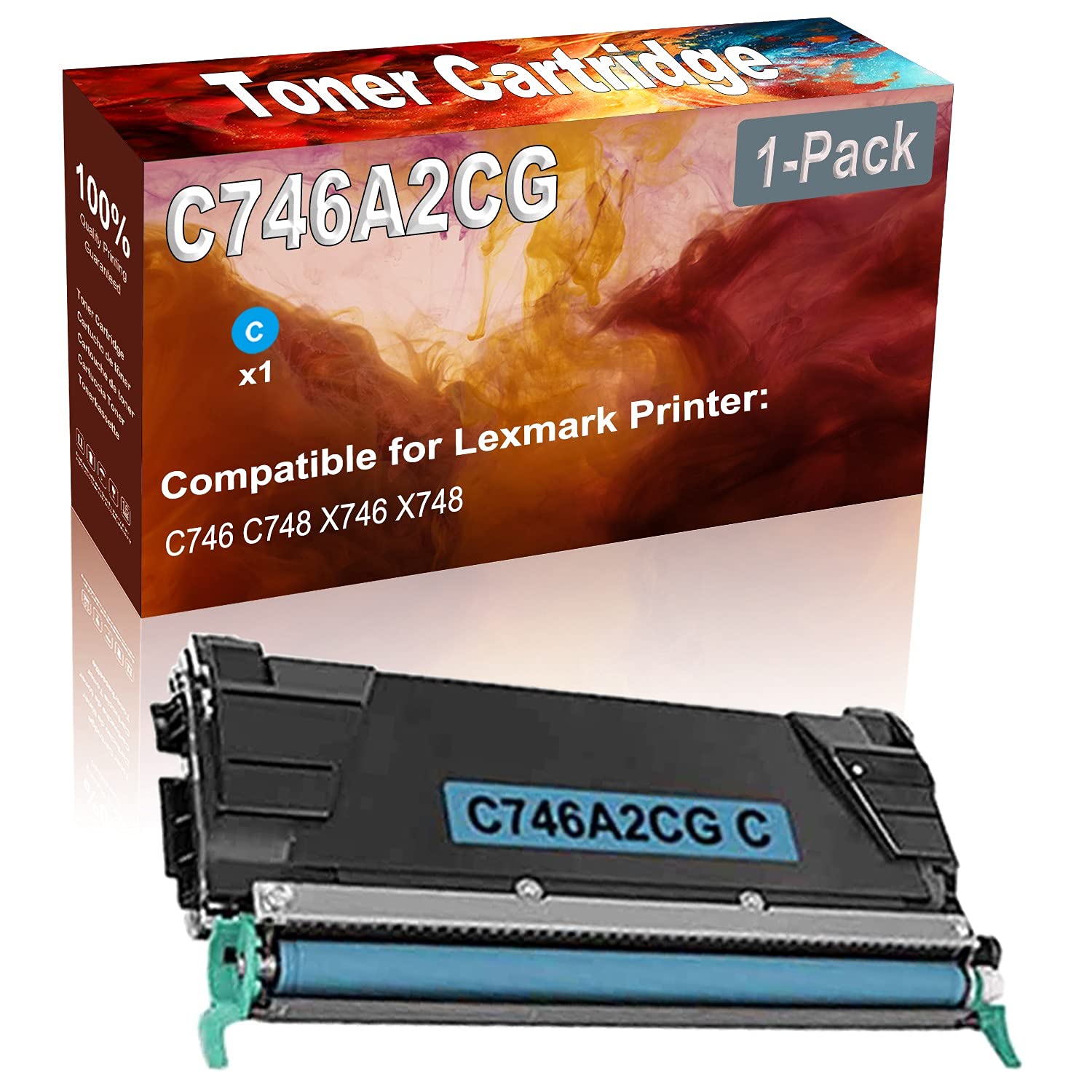 High Capacity Compatible C746 C748 X746 X748 Laser Toner Cartridge (1-Pack, Cyan) - Replacement for C746A2CG Printer Toner - Ideal for Office Printing & High-Volume Documents