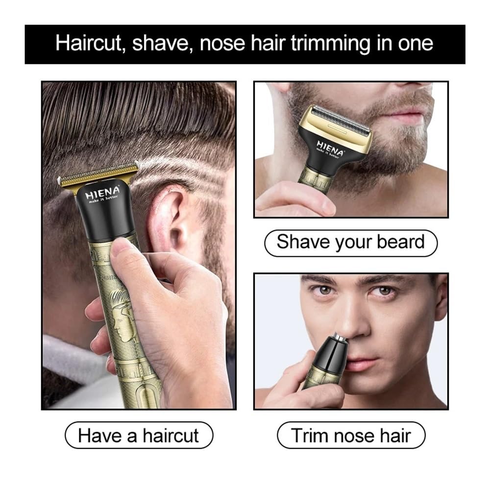 3-in-1 Professional Hair Clipper & Beard Trimmer Kit - Wireless USB Rechargeable T-Blade Razor with Nose Trimmer for Men's Grooming at Home & Travel