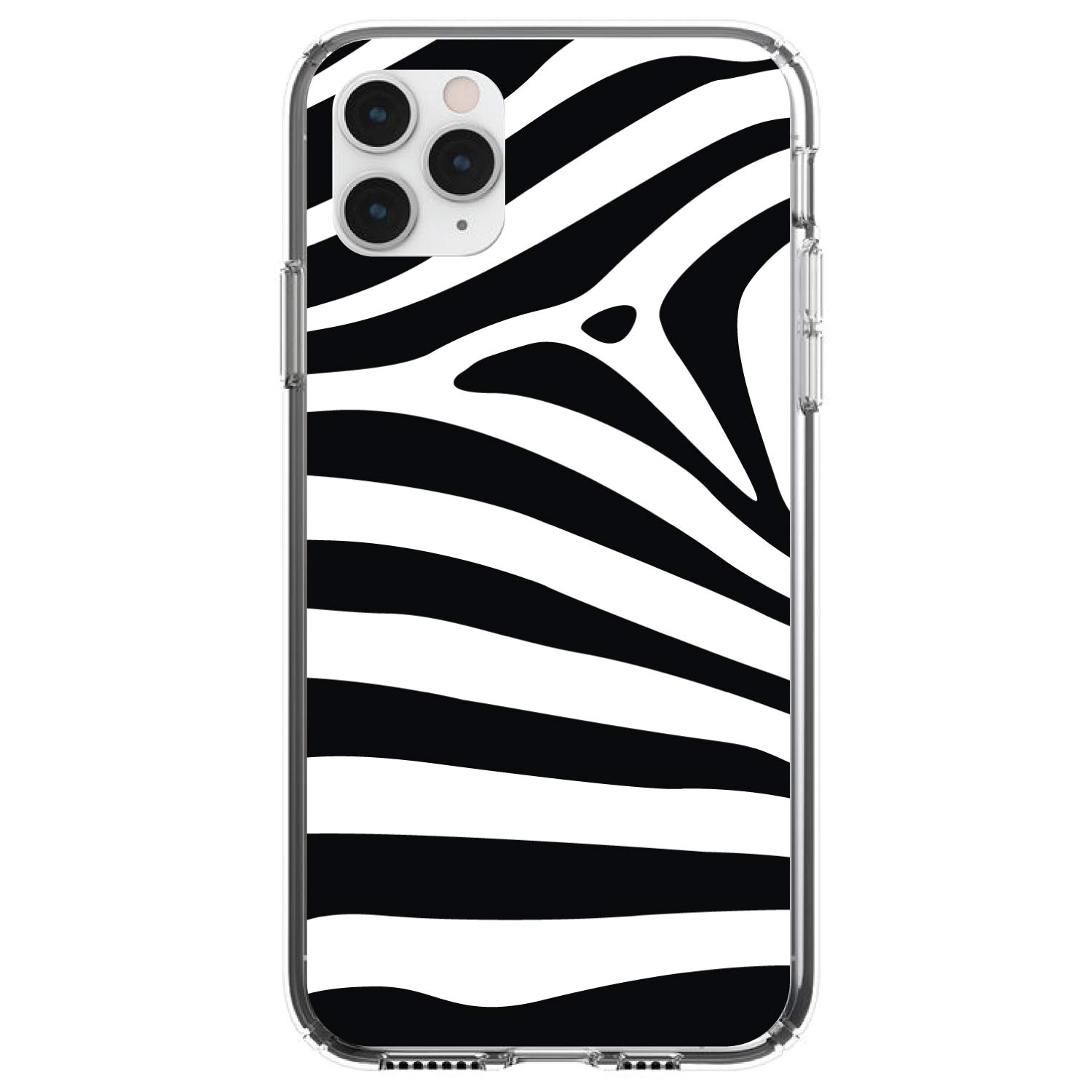 DistinctInk Clear Shockproof Hybrid Case for iPhone 13 Pro MAX (6.7 Inch) - TPU Bumper with Acrylic Back & Tempered Glass Screen Protector - Black White Zebra Skin Stripes - Perfect for Daily Use, Travel & Outdoor Protection