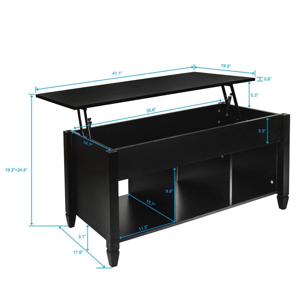 Modern Lift Top Coffee Table with Hidden Storage - Solid Wood Living Room Furniture, Convertible Desk & Shelf - Black - Perfect for Small Spaces, Home Office & Entertaining