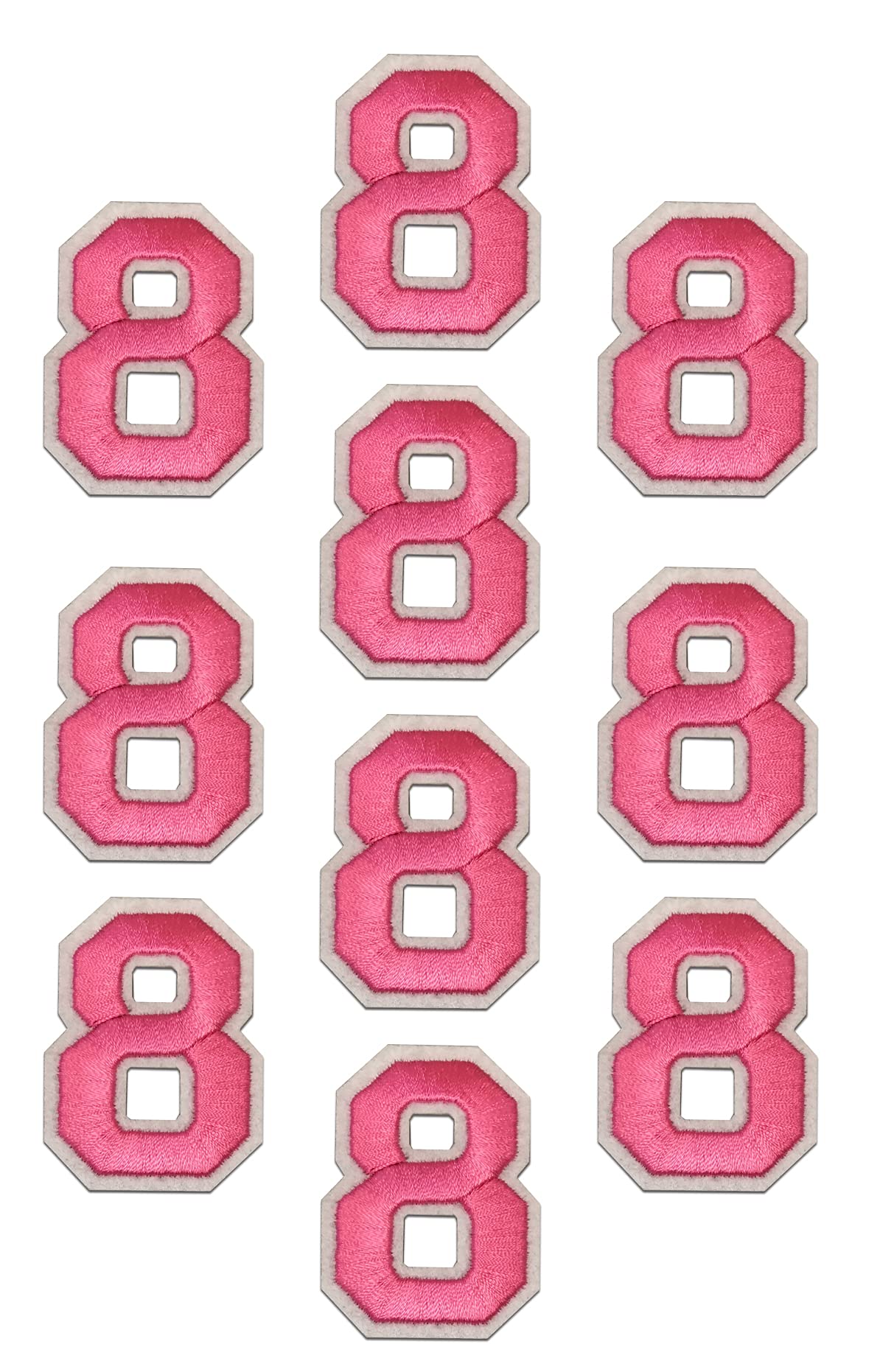 Oli and Alex 8-Inch Pink Iron-On Embroidered Patches - 10-Pack Number Patches for Clothing Repair & Decoration (Pink+White) - Perfect for DIY Jeans, Jackets & Backpack Customization