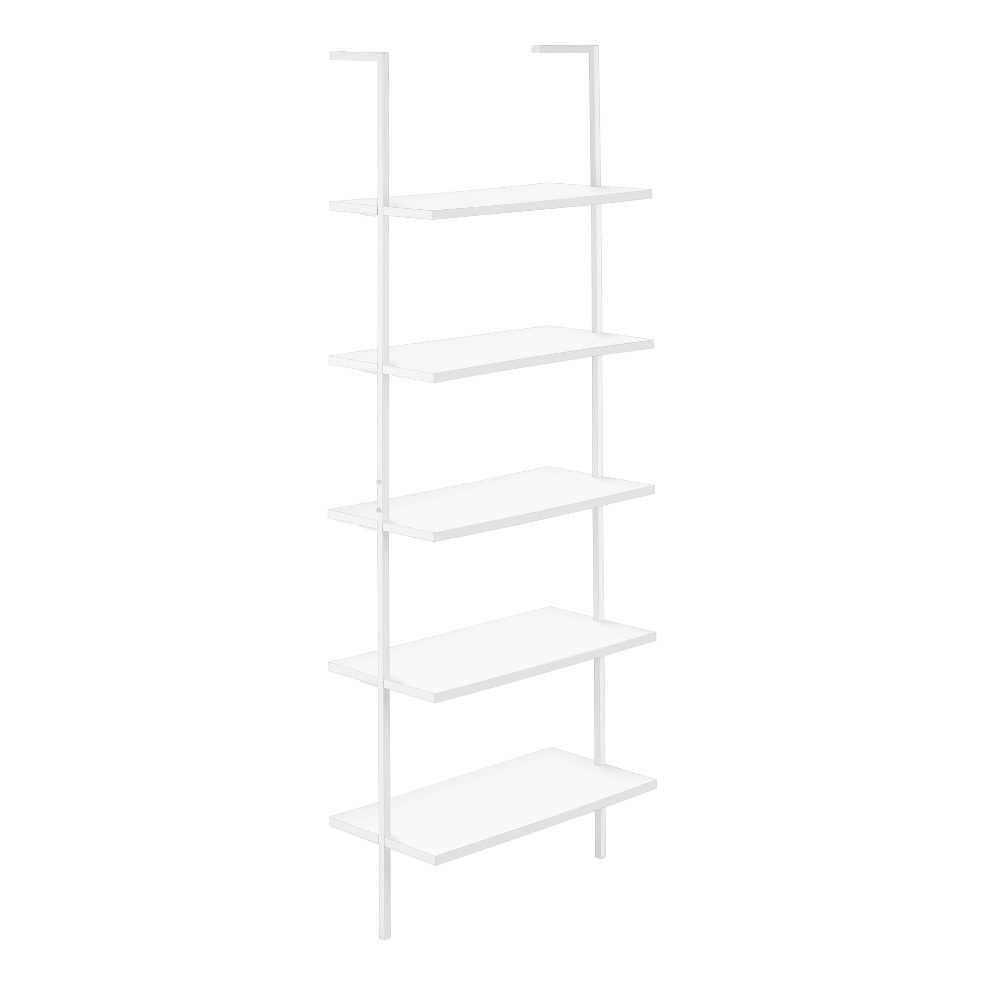 72 Inch White Metal Ladder Bookcase - Modern Industrial Style Bookshelf for Living Room, Office, or Bedroom Storage