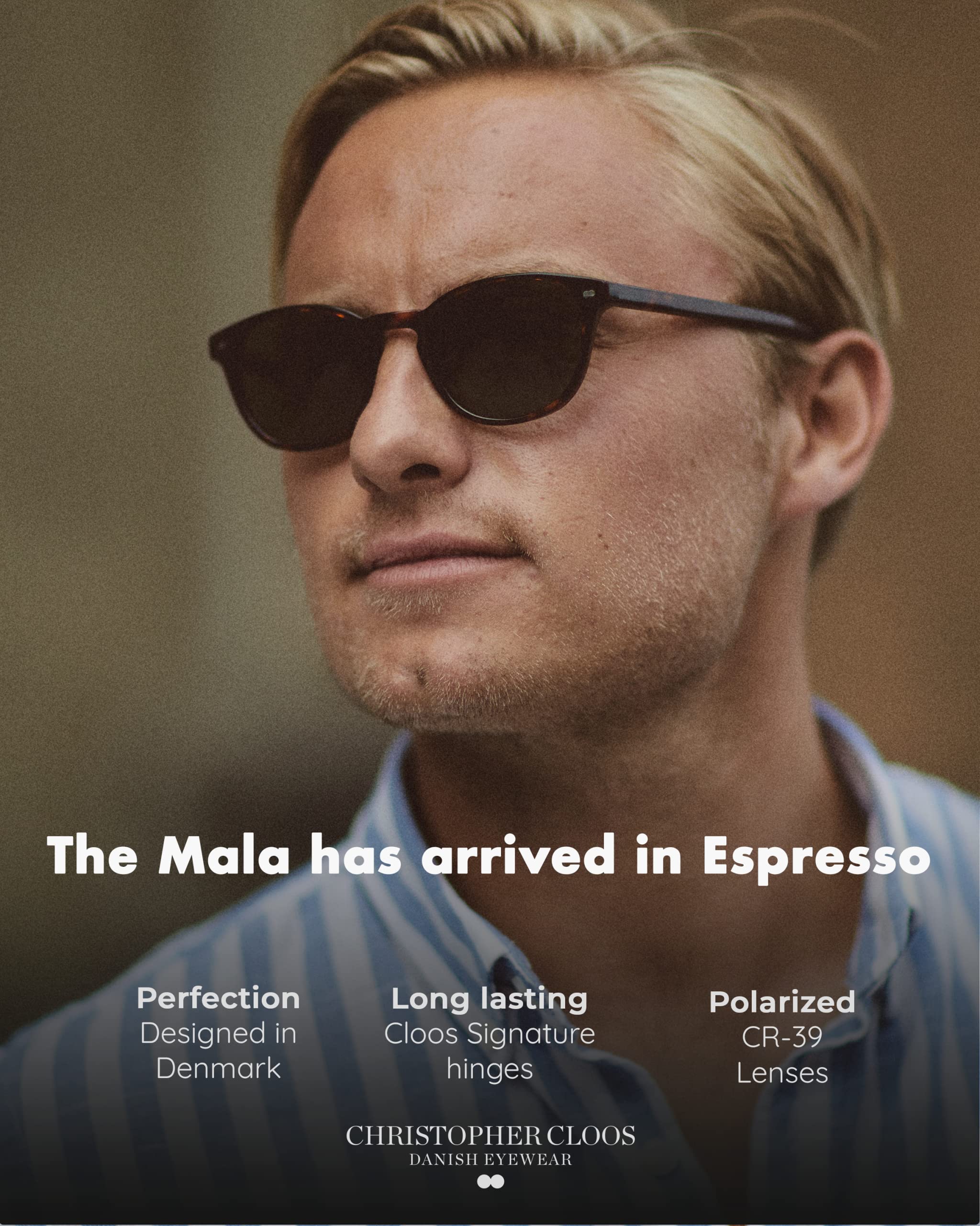Christopher Cloos Mala Espresso Round Polarized Sunglasses for Men & Women - UV Protection Unisex Fashion Shades with Case - Perfect for Driving, Beach & Outdoor Activities