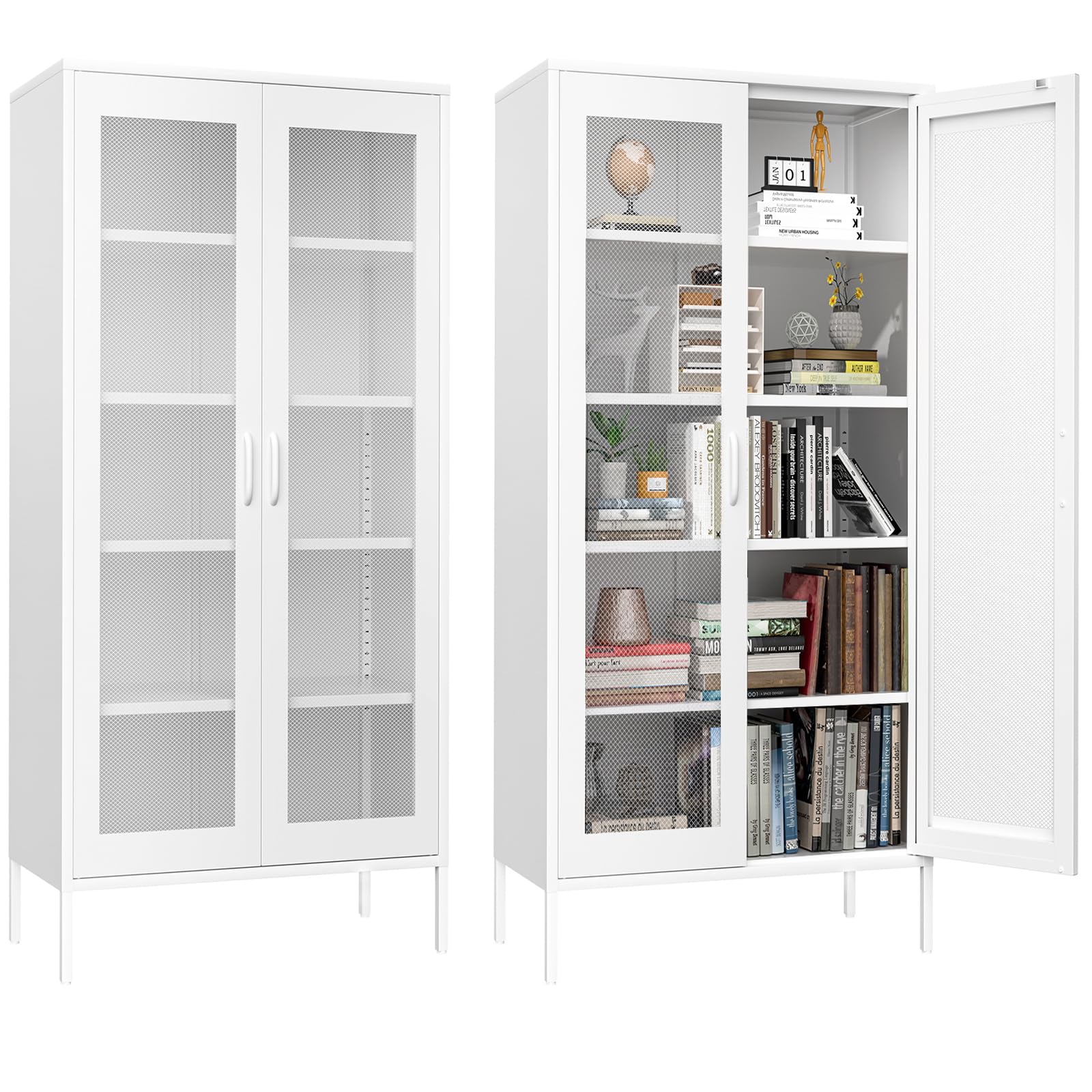 Metal Storage Cabinet with Ventilated Mesh Doors - Modern Display & Kitchen Storage Cabinet for Home Office, Garage, Gym - Durable & Sleek Organization Solution for Tools, Supplies & Equipment