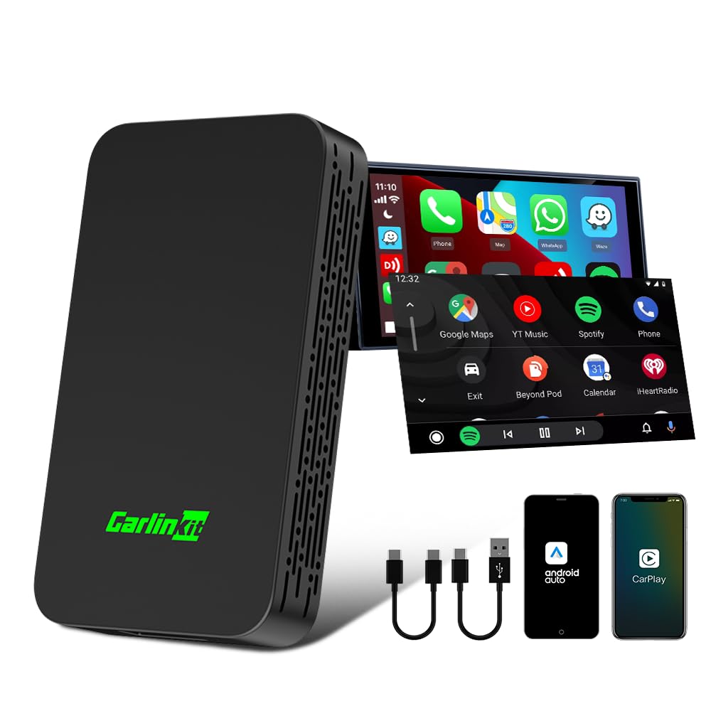CarlinKit 5.0 Wireless Android Auto & Apple CarPlay Adapter (2025 Model) - Dual Channel Connection, Plug & Play USB Dongle for Cars 2016+ | Convert Wired to Wireless | Perfect for Commuting, Road Trips & Hands-Free Driving