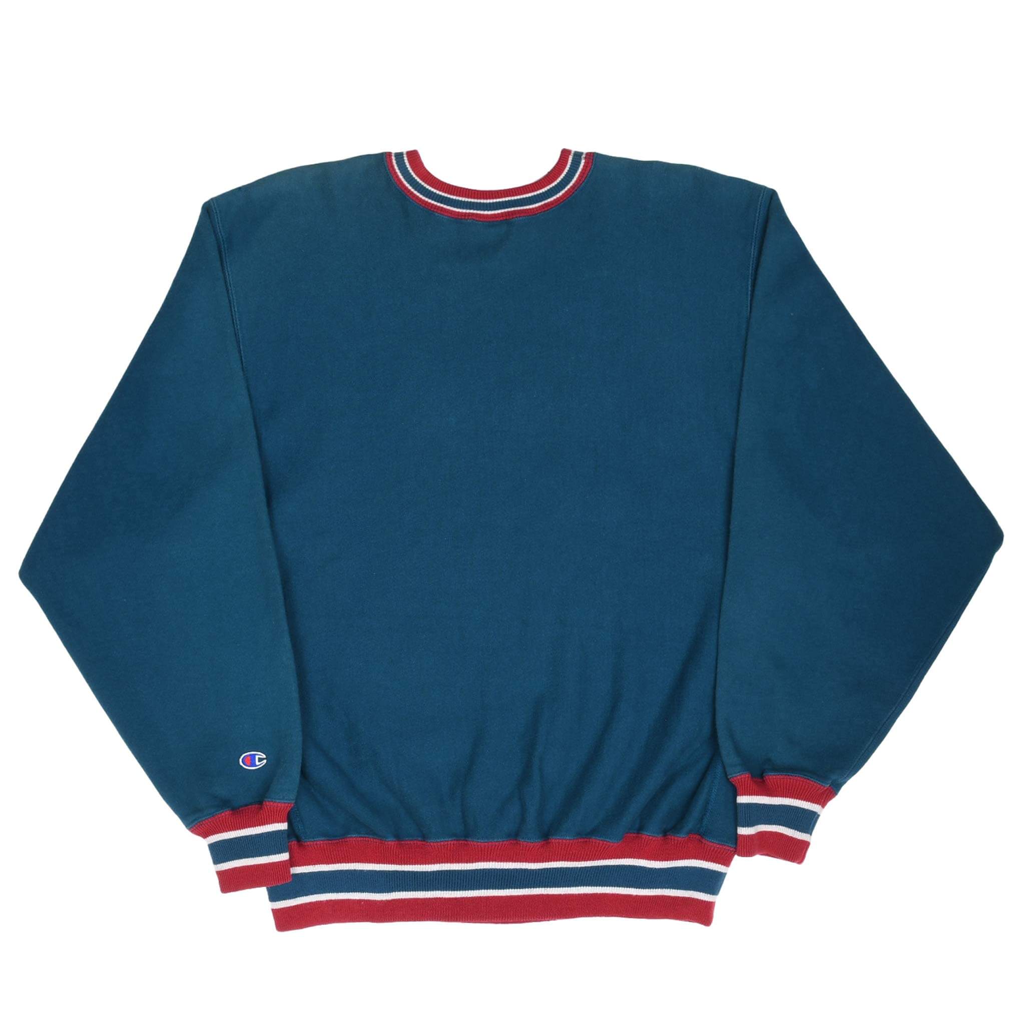 Vintage Champion Reverse Weave Spellout Cyan Sweatshirt 1990s XL Made in USA - Retro Unisex Pullover for Casual Wear & Street Style Fashion