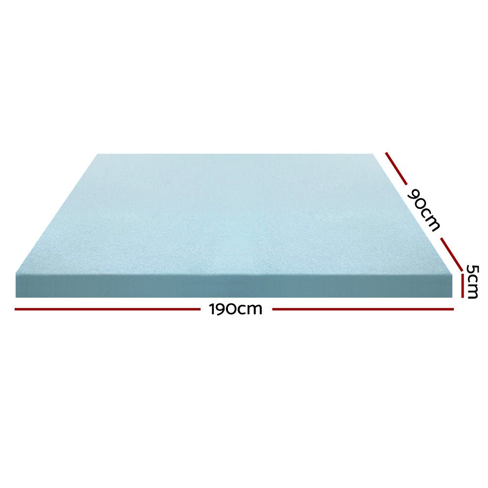 Cool Gel Memory Foam Mattress Topper with Bamboo Cover - 5cm Single Size for Back Pain Relief & Pressure Relief - Perfect for Hot Sleepers, Guest Beds & Dorm Rooms