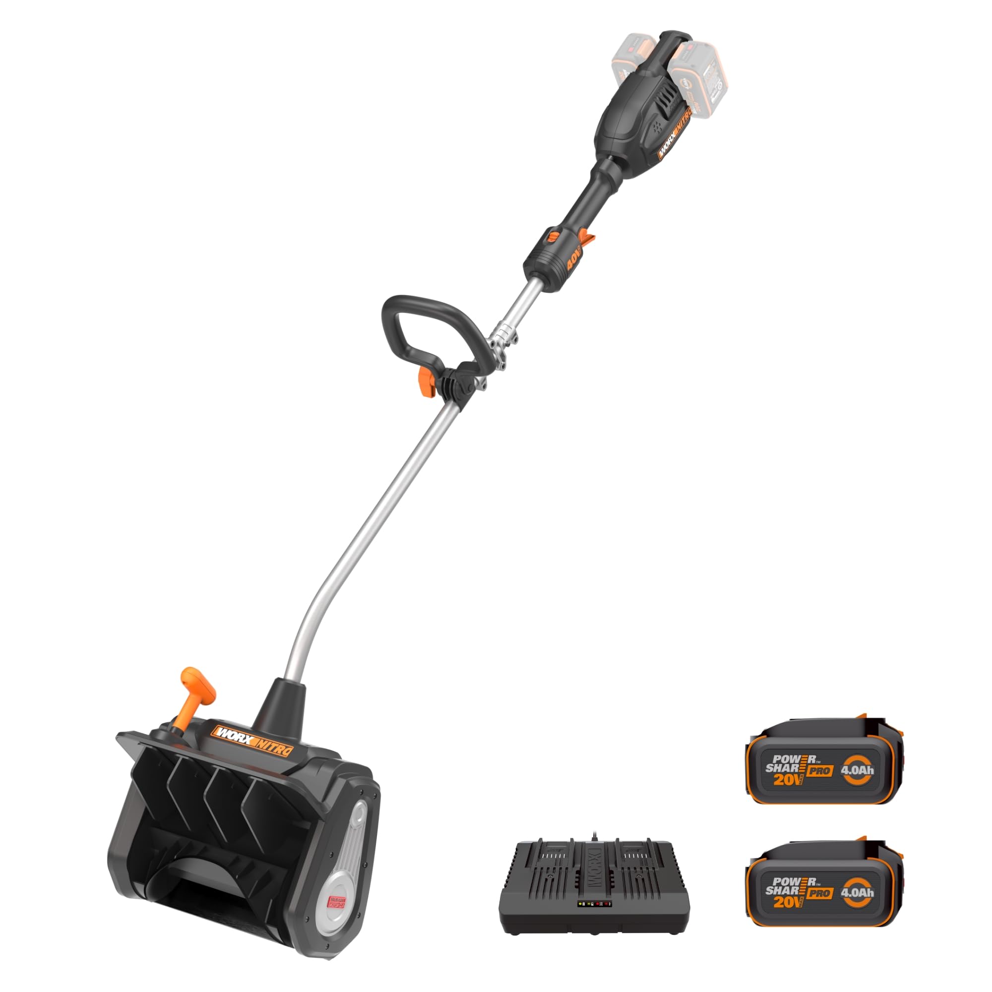 WORX WG460 40V 12-Inch Cordless Electric Snow Shovel with Brushless Motor - 2 Speed Settings, Adjustable Front Handle, 4.0Ah Battery & Charger Included - Ideal for Clearing Driveways, Sidewalks & Small Areas (Up to 4-Car Driveway Capacity)
