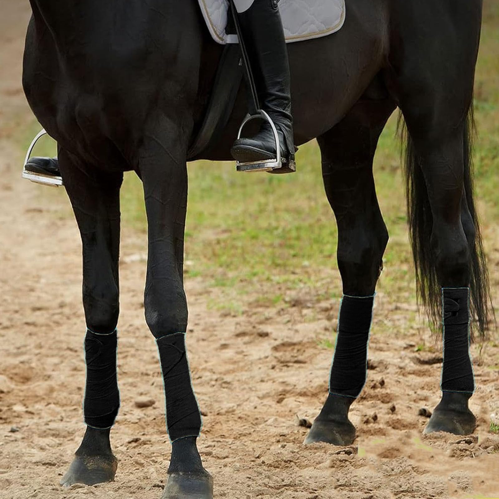**Premium Adjustable Horse Leg Bandage - Soft Fleece Protective Wrap for Equestrian Riding & Training (4PCS, Black) - Ideal for Show Jumping, Dressage & Stable Care**
