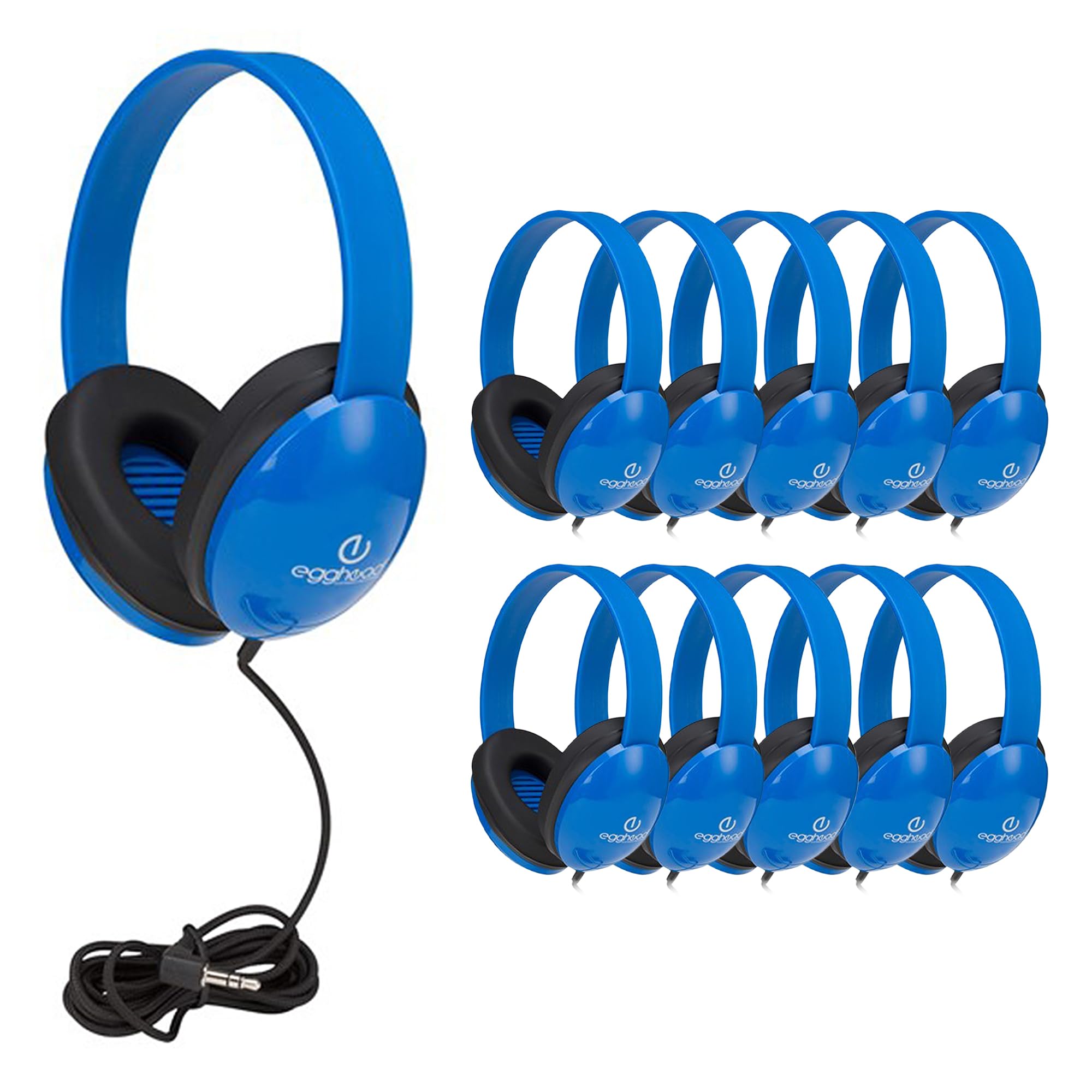 Egghead Heavy-Duty Kids Headphones with Soft Padded Ear Cups & 6ft Tangle-Free Cord - Adjustable Plastic Classroom Headphones for Children (Pack of 10, Blue) - Perfect for School, Online Learning & Travel