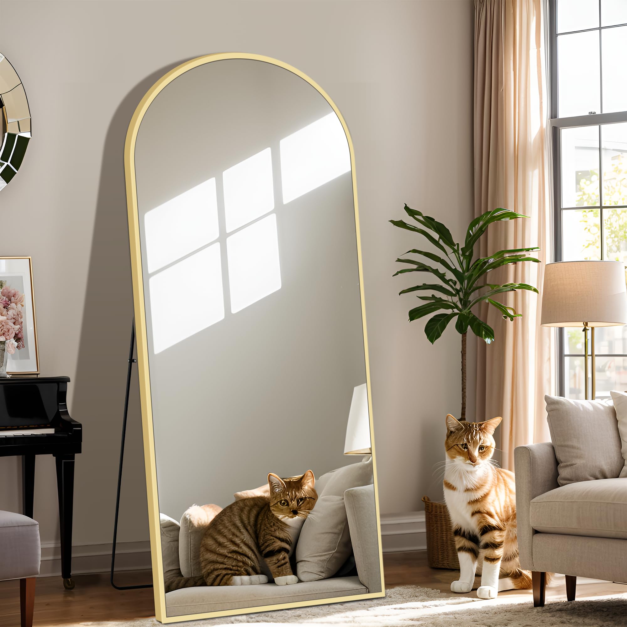 Full Length Mirror with Gold Metal Frame - 16x59 Inch Arched Floor Mirror with Stand for Bedroom, Living Room, Dressing Area | Elegant Home Decor & Full Body Viewing