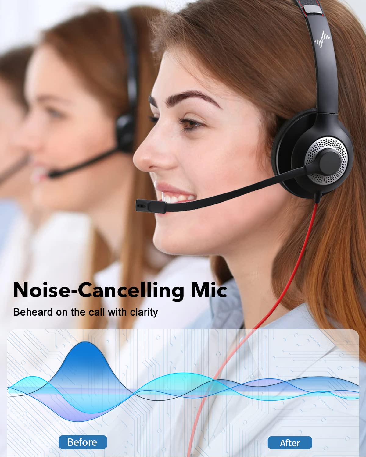 Noise Cancelling USB Headset with Microphone for PC & Laptop - On-Ear Computer Headphones with In-Line Volume Control for Home Office, Online Classes, Zoom Meetings, Skype Calls (USB+3.5mm Jack, Black) - Perfect for Remote Work, Gaming & Virtual Learning