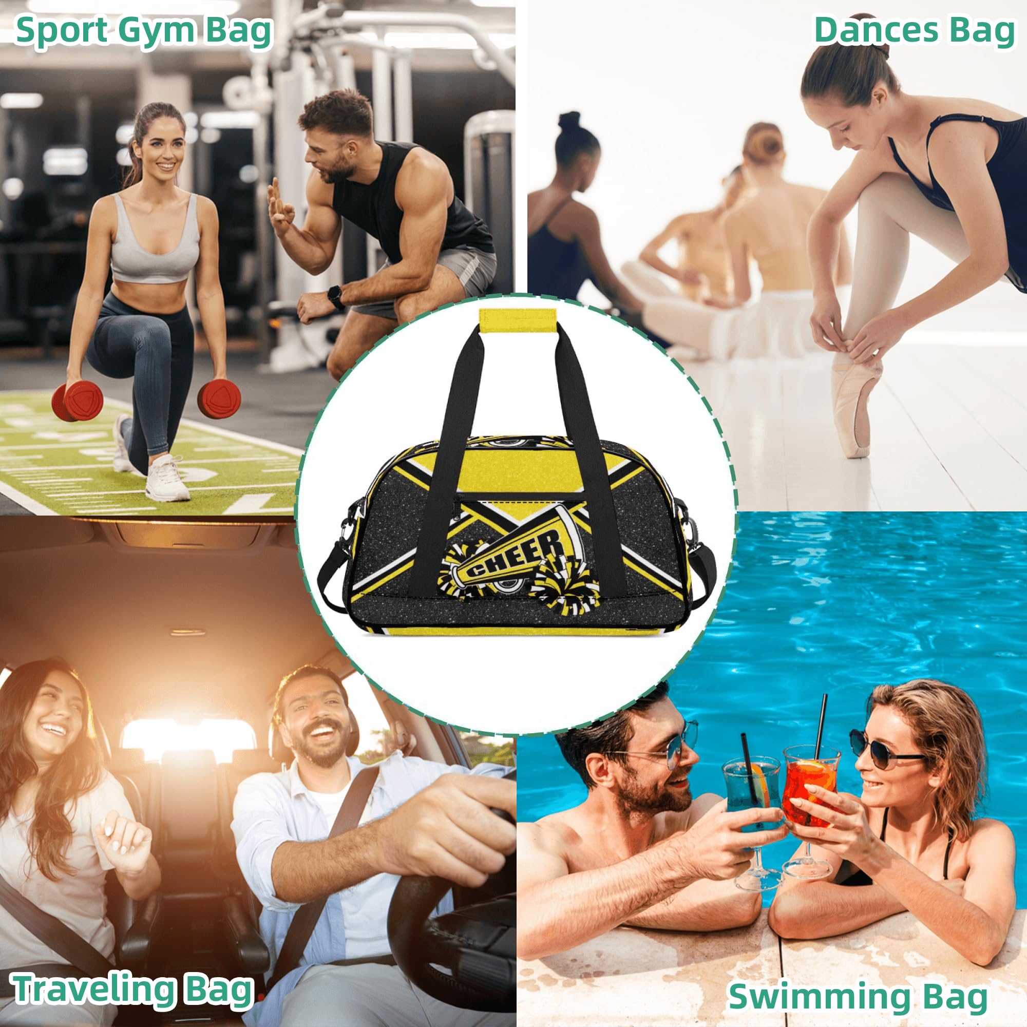 Cheerleader Gym Bag for Women - Large Cheerleading Duffle Bag with Shoe Compartment, Waterproof Travel Weekender Overnight Bag for Sports & Dance (Gold) - Perfect for Competitions, Gyms & Team Travel