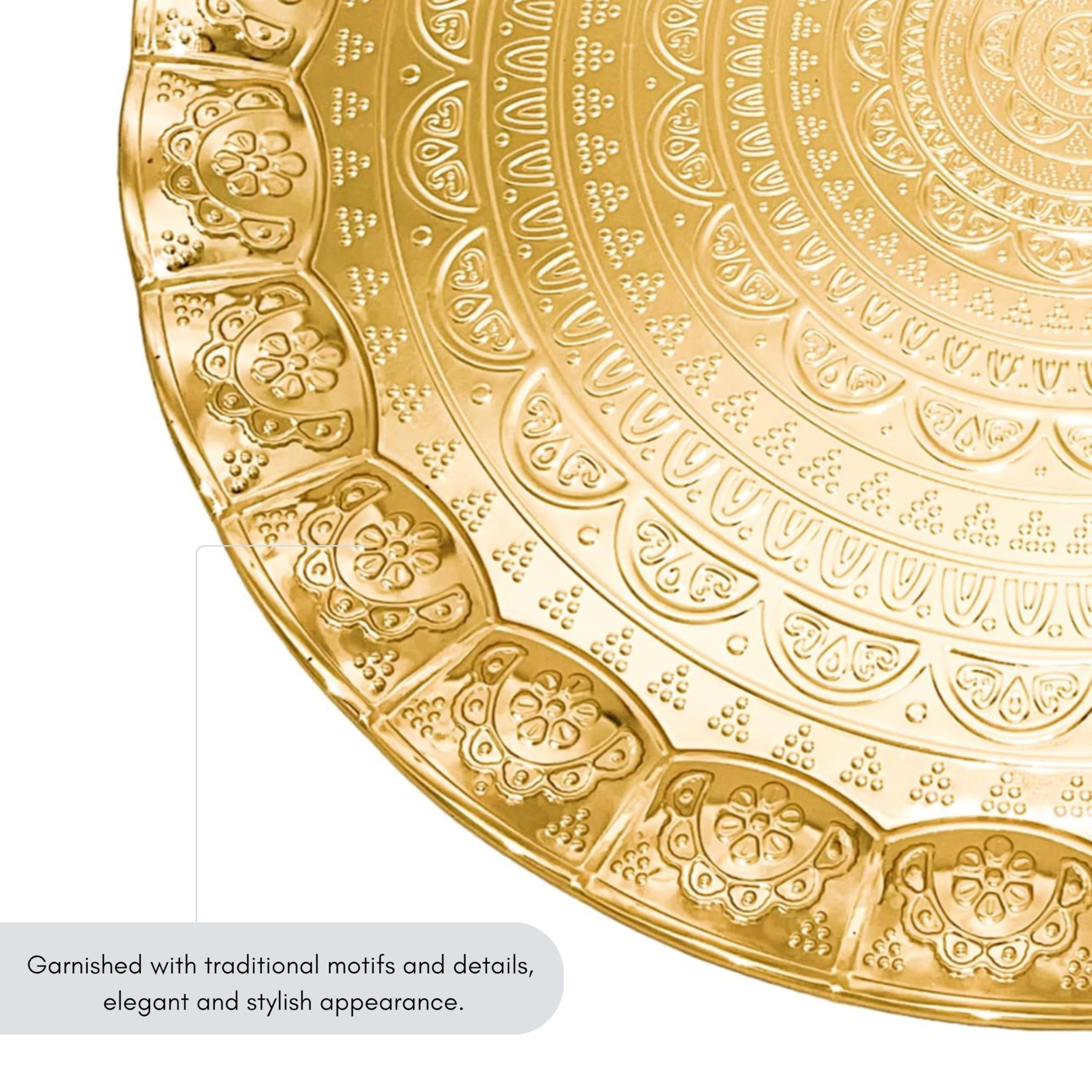LaModaHome Golden Tea & Coffee Serving Tray Set - Premium Turkish Arabic Moroccan Coffee Tray in Luxurious Ahsen Gold | 35cm Large Metal Serving Tray | Perfect for Home Entertaining, Afternoon Tea & Coffee Ceremonies