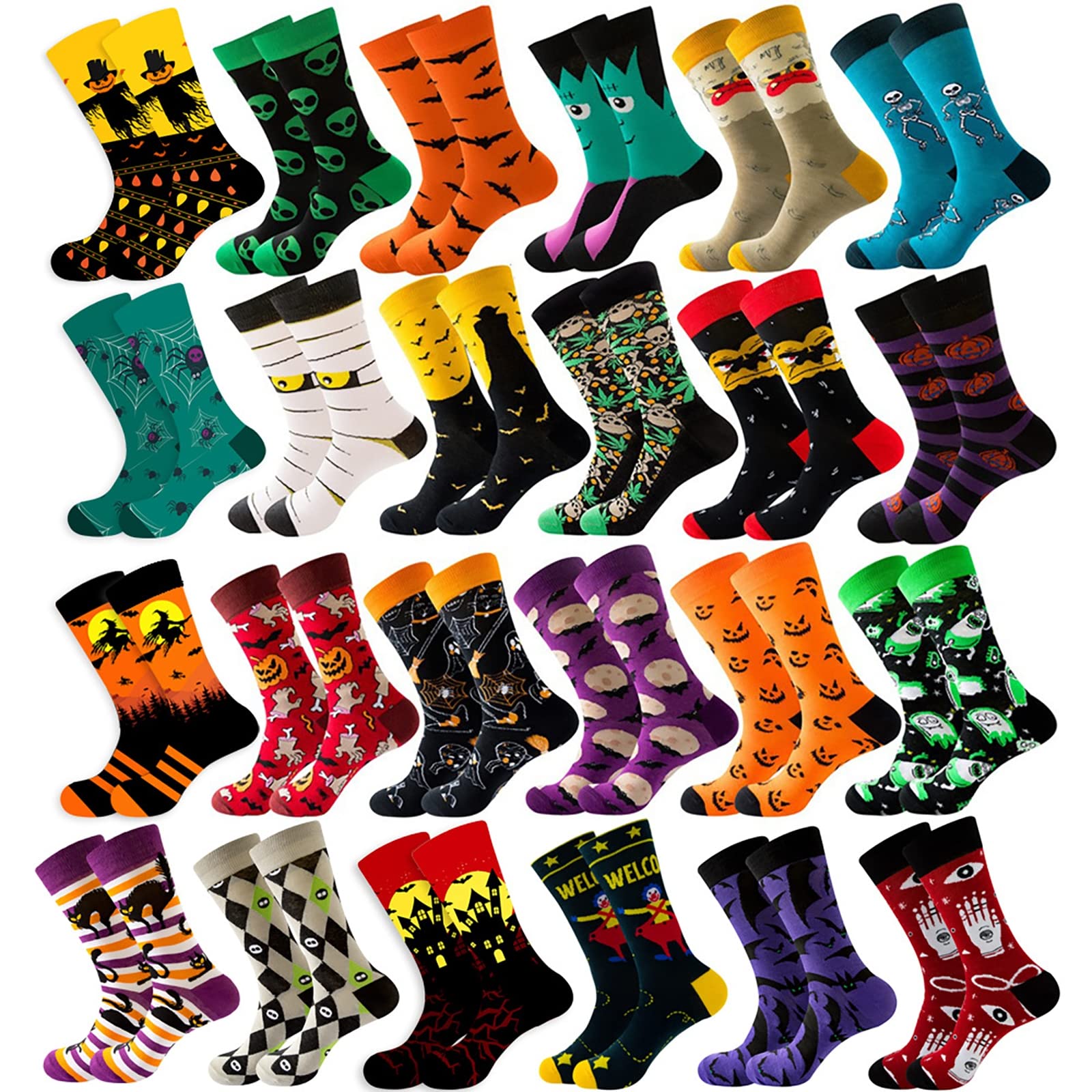 FDEYES 24 Pcs Halloween Skeleton Socks for Men & Women - Warm Winter Socks for Costume Parties