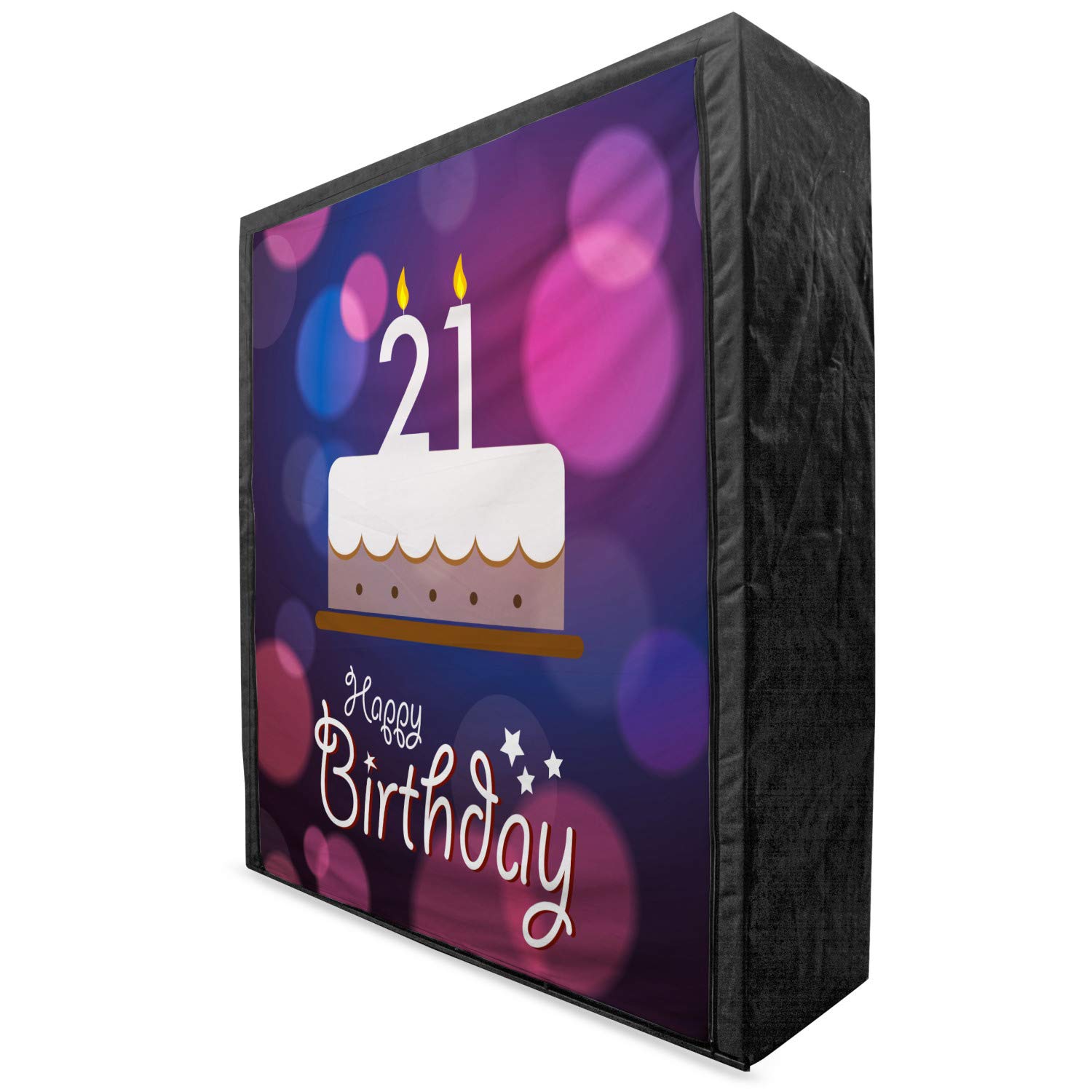Ambesonne 21st Birthday Portable Fabric Wardrobe - Happy Birthday Stars Design in Pink & Eggplant Purple, 59