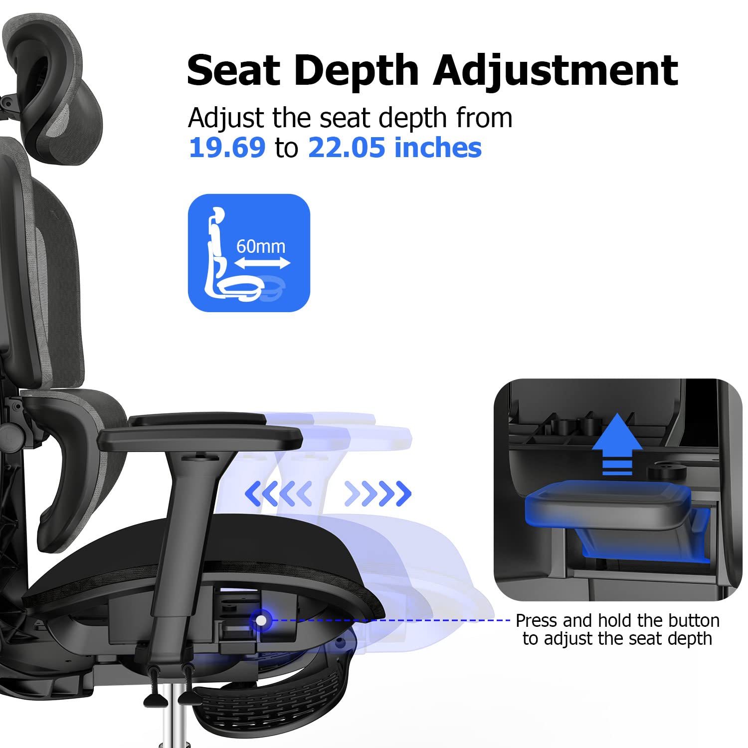 Ergonomic Mesh Office Chair with 3D Adjustable Armrests & Lumbar Support - High Back Computer Desk Chair with Wheels for Home Office - Breathable Black Mesh Task Chair for Long Hours Sitting & Back Pain Relief