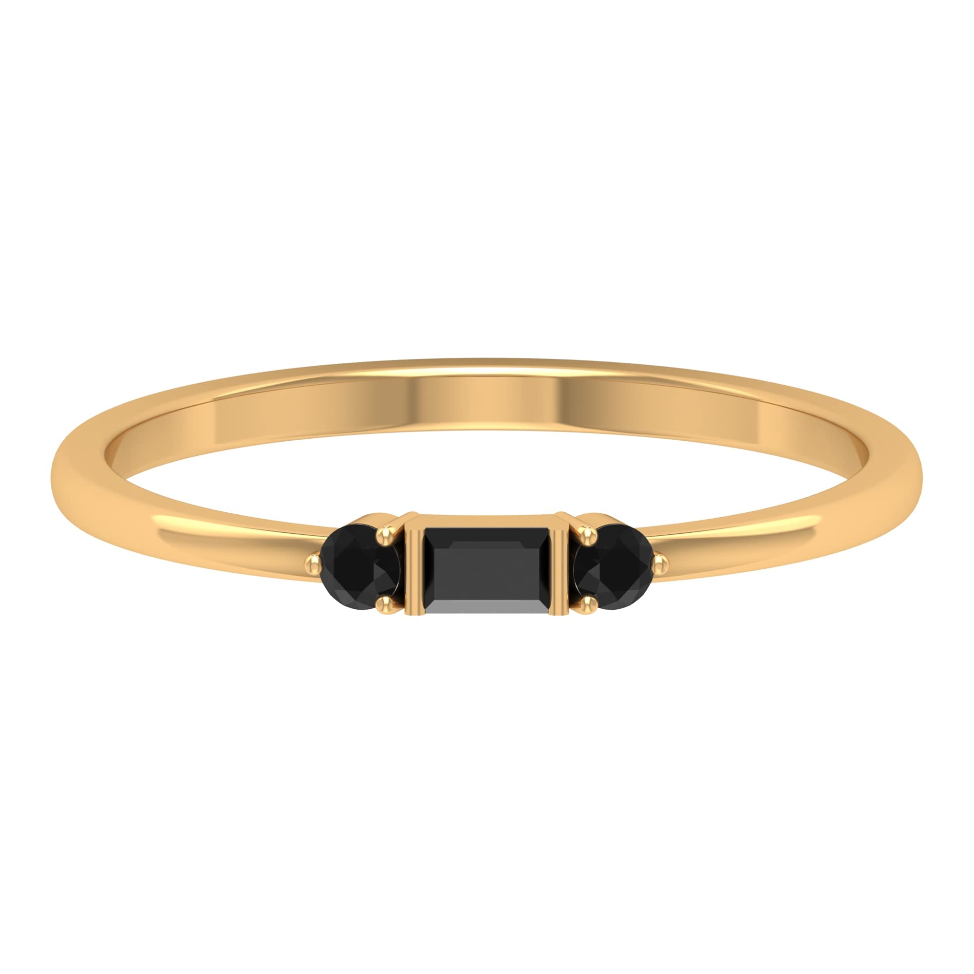 Elegant 14K Solid Gold Black Onyx Three Stone Ring - Minimalist Baguette & Round Cut Real Onyx Stackable Ring for Women | Perfect for Weddings, Anniversaries & Everyday Luxury Jewelry