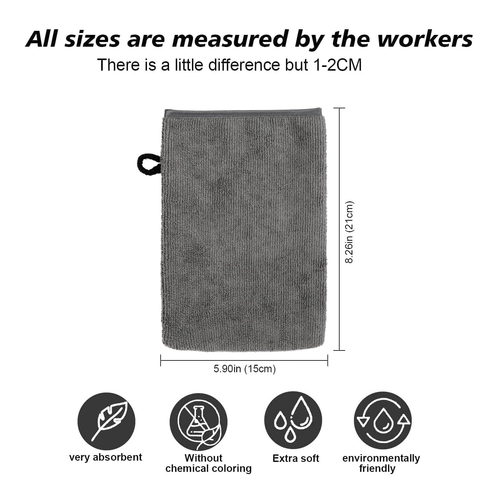 PHOGARY 10 Pack Microfiber Bath Gloves - Soft Reusable Face & Body Wash Mitts for Spa, Makeup Removal - 6x8 Inch Grey European Style Wash Cloths - Perfect for Shower, Skincare & Travel Essentials