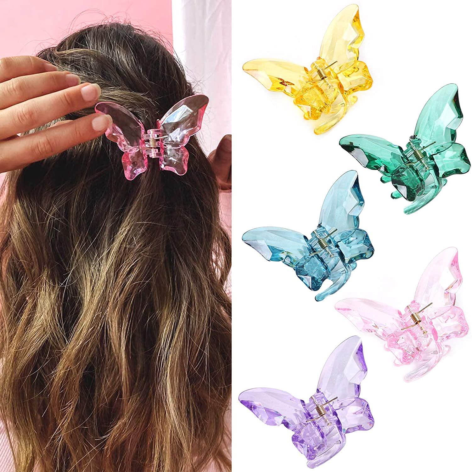MANODHRUVA 3-Piece Large Butterfly Hair Claw Clip Set - 3.4 Inch Clear Jaw Clips for Thick Hair | Jumbo Hair Clips for Women & Girls | Crystal Design | Perfect for Updos, Ponytails & Everyday Styling
