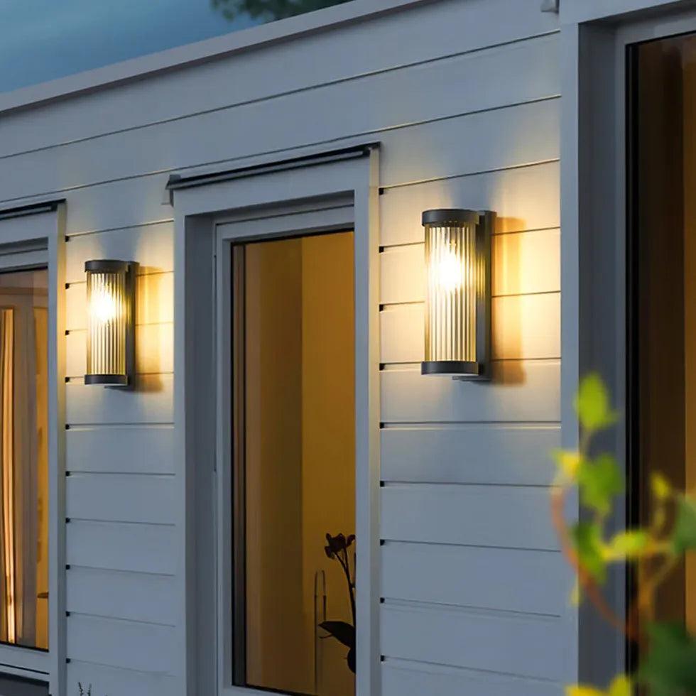 Modern Striped Glass Outdoor Wall Sconce Lights - Waterproof Column Lighting for Porch, Patio, Garden & Exterior Home Decor