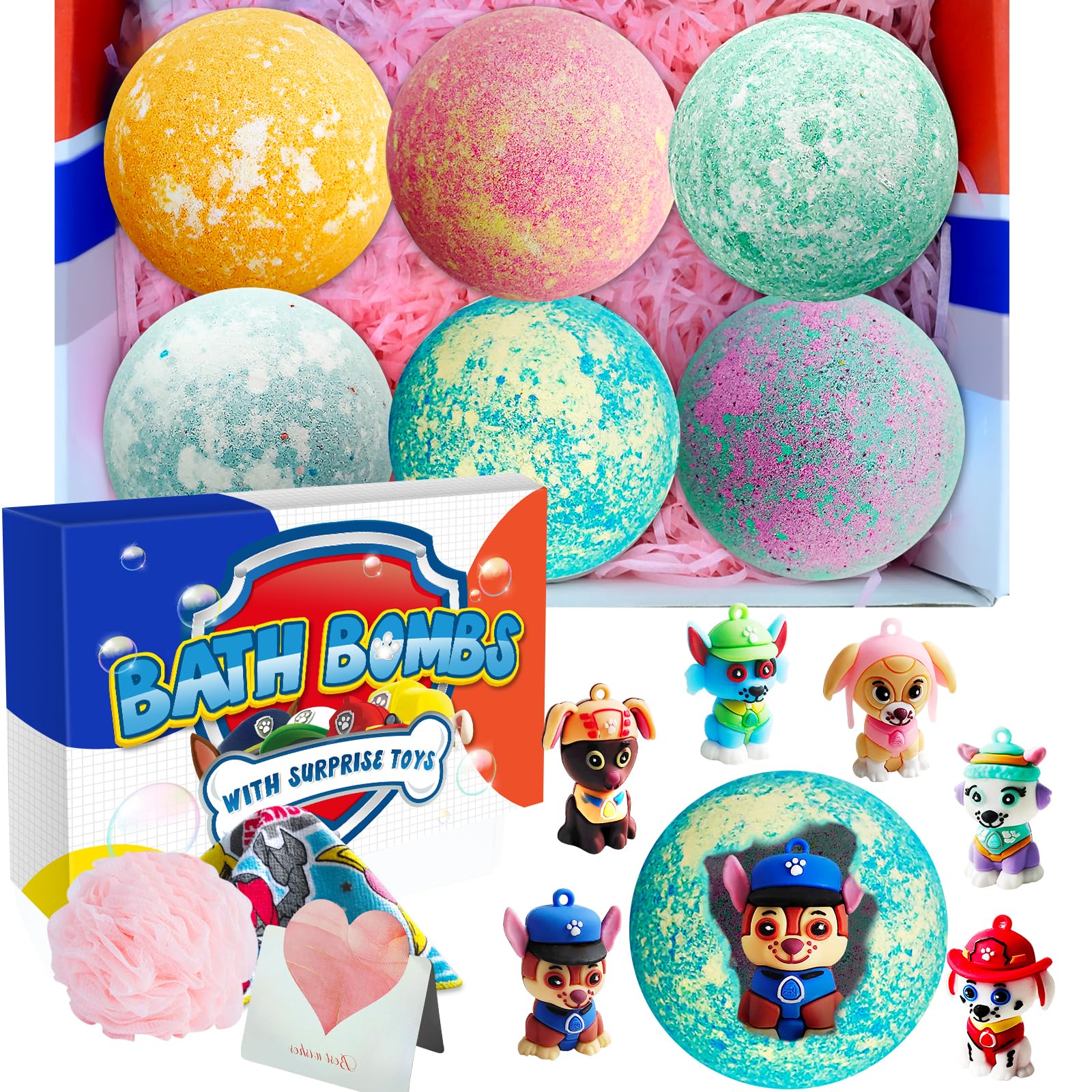 **XXL Paw Bath Bombs for Kids with Surprise Toys Inside - 6-Pack Natural Essential Oils Bath Bombs for Dry Skin Moisturizing - Easter Gift Set for Boys & Girls - Perfect for Relaxing Bath Time & Birthday Party Favors**