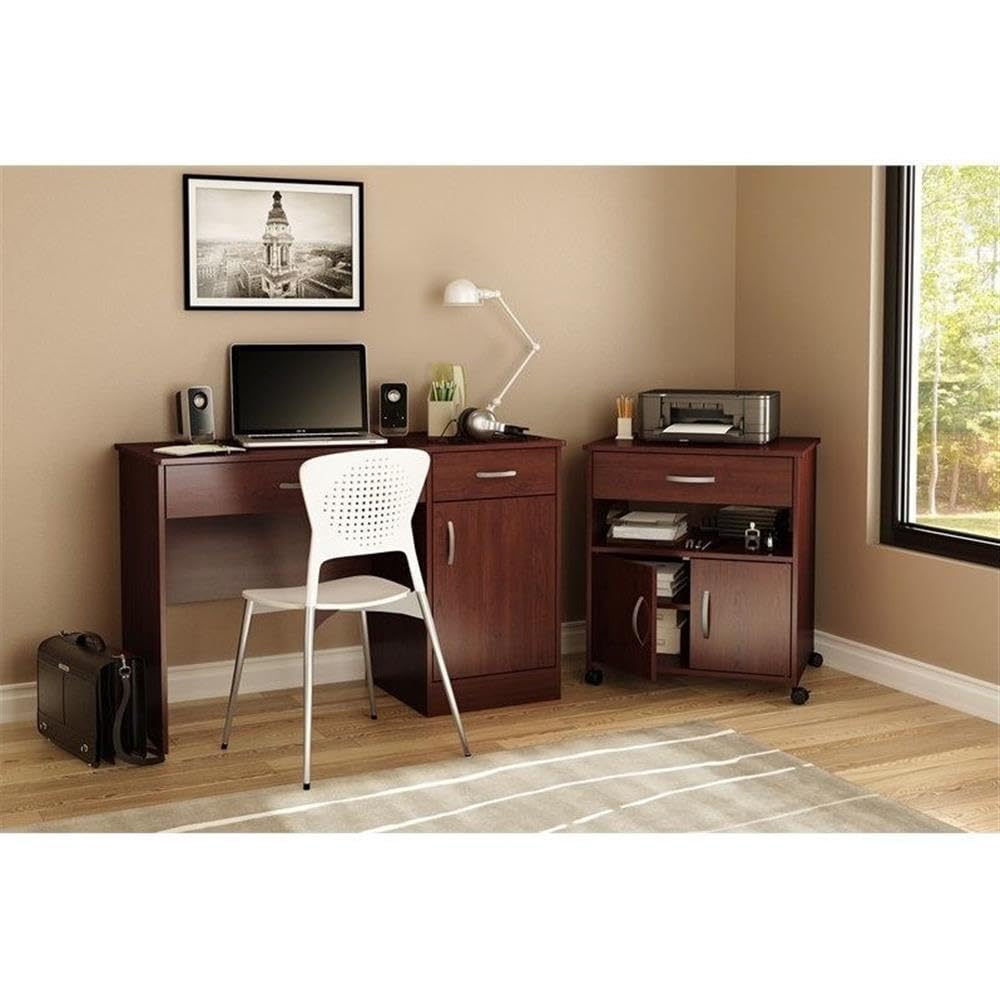 UrbanPro Mobile Printer Stand with Drawer & Doors - Home Office Organizer & Kitchen Microwave Cart with Storage Cabinets - Brown Wooden Rolling Cart for Small Spaces & Dorm Rooms