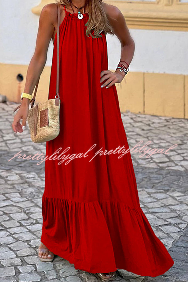 Summer Colors Elastic Neckline A-Line Loose Maxi Dress - Flowy Beach Dress for Women, Perfect for Vacation, Casual Outings & Summer Weddings