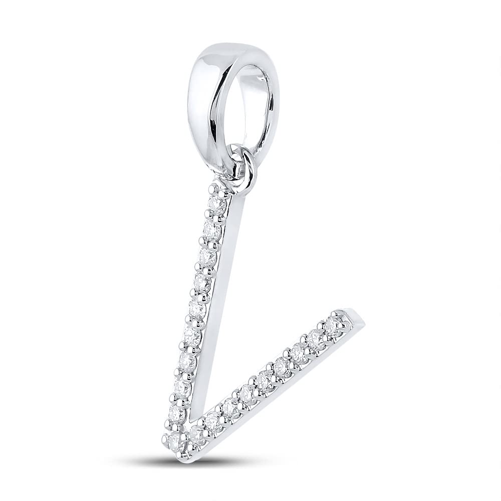 Dazzlingrock 14K White Gold Women's Round White Diamond V Initial Letter Pendant Necklace - 1/8 CTTW, Perfect for Birthday, Anniversary & Valentine's Day Gifts