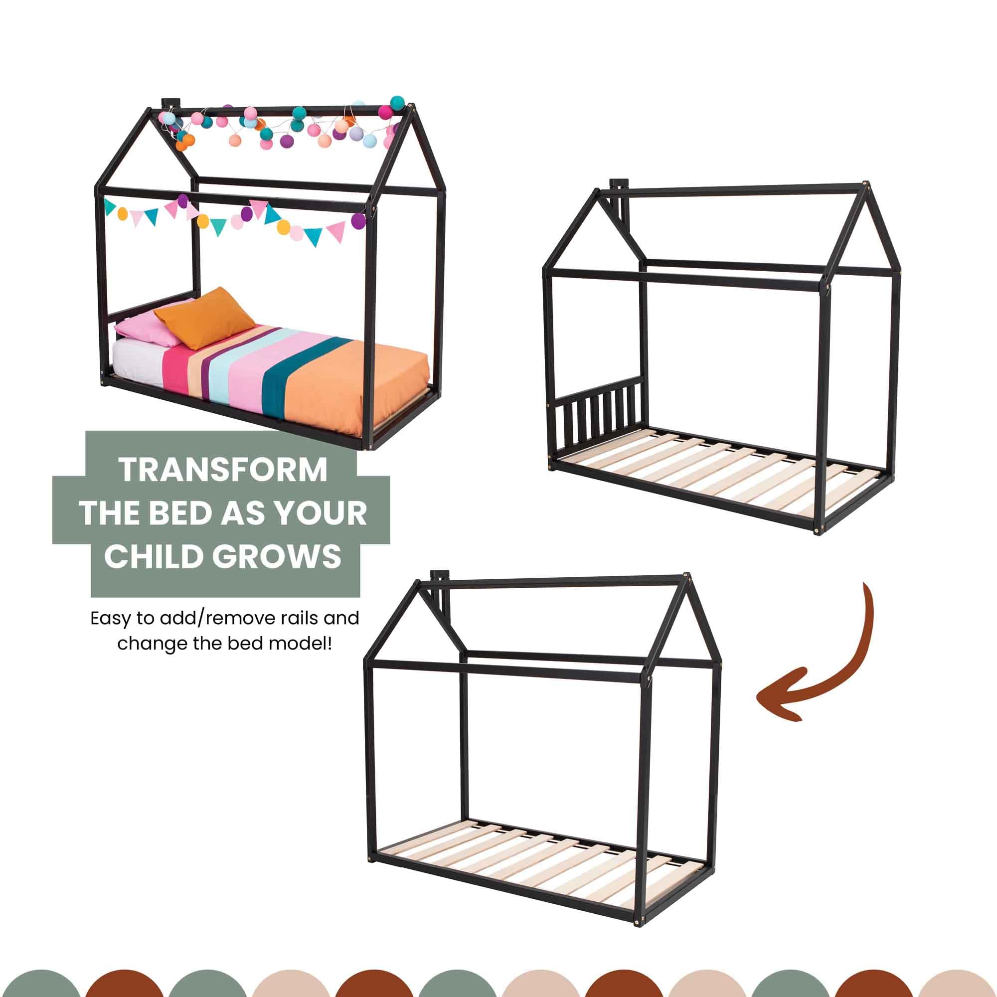Montessori Toddler House Bed Frame with Slats for Kids Room