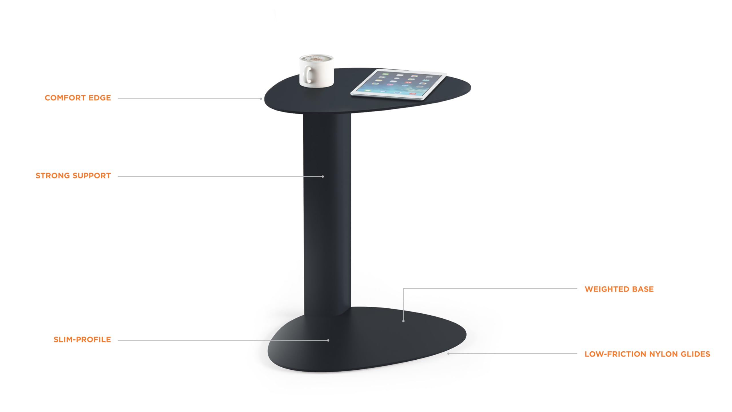 BDI Furniture Bink 1025-19.25'' Adjustable Laptop Stand & Side Table - Multi-Functional End Table, C-Shaped Sofa Table & Bedside Table in Pepper Finish - Perfect for Home Office, Living Room & Bedroom Use