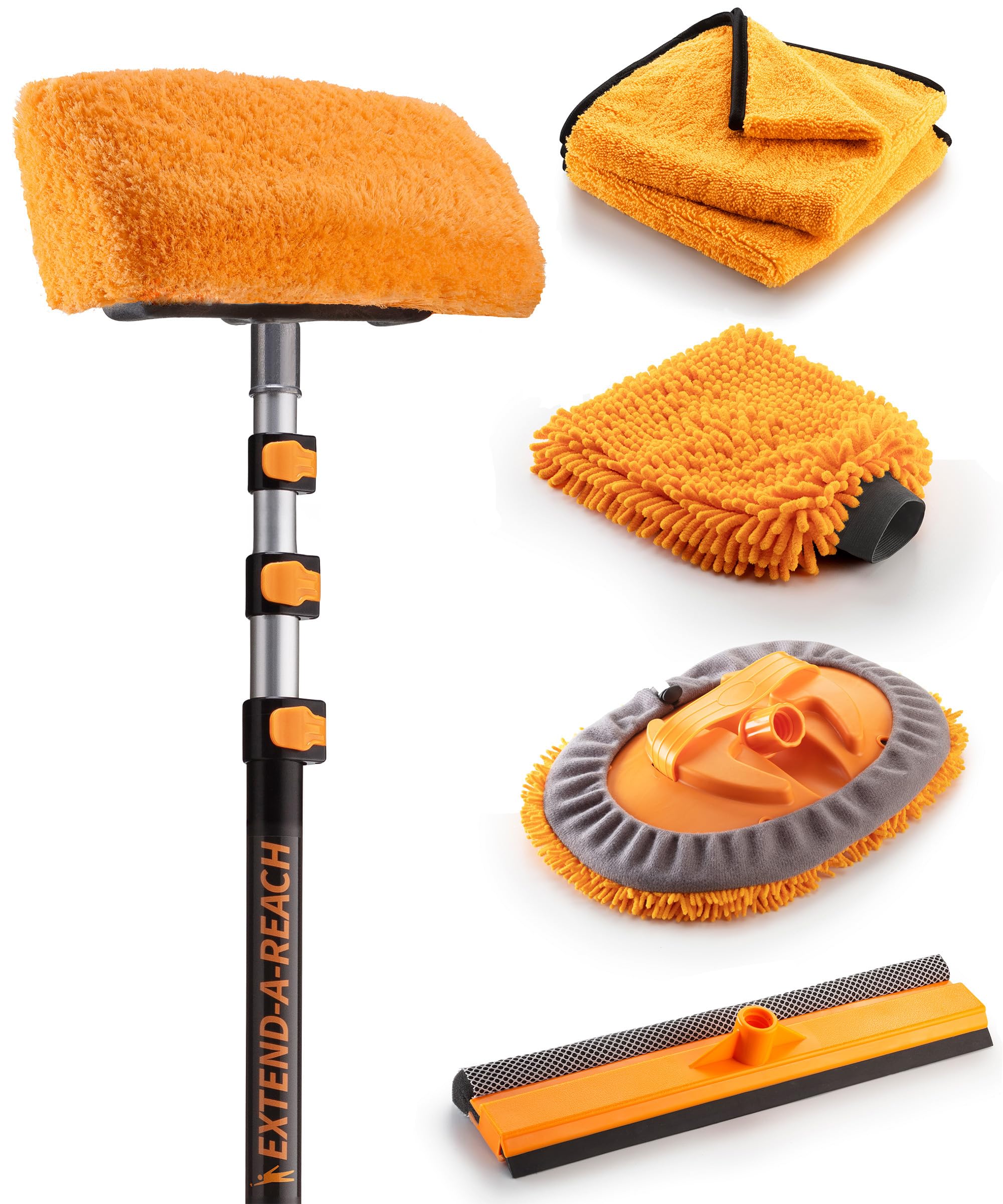 Best Car & RV Wash Brush Kit - 4-12 ft Extendable Handle with Microfiber Mop, Soft Brush, Window Squeegee & Mitt - Perfect for RV, Truck & Vehicle Cleaning - Ideal for Mobile Detailing & Home Car Washing