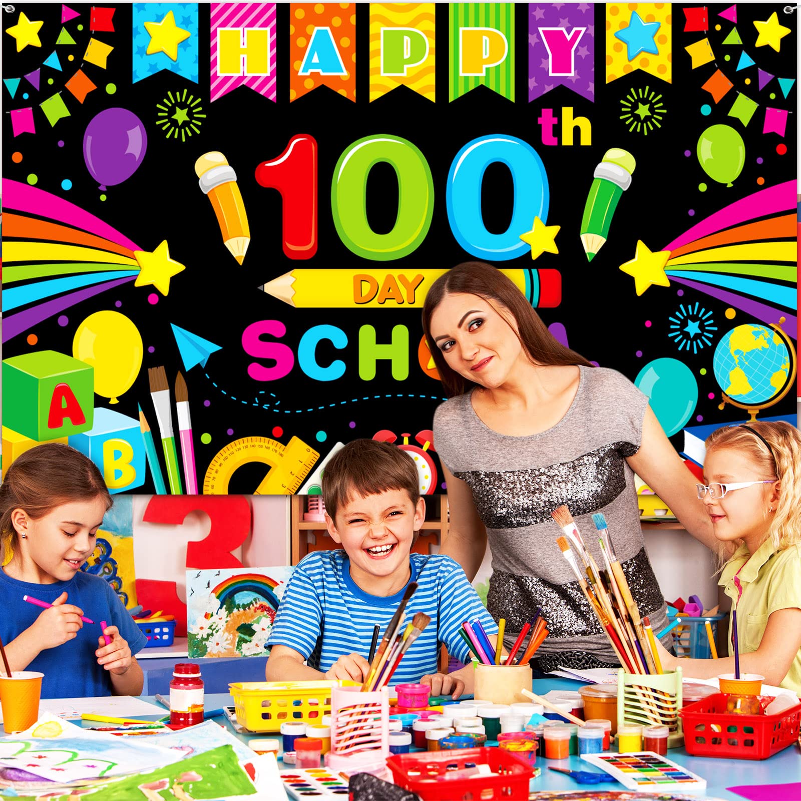 Tiamon 100 Days School Banner - Black Backdrop for Kids Party & Photography