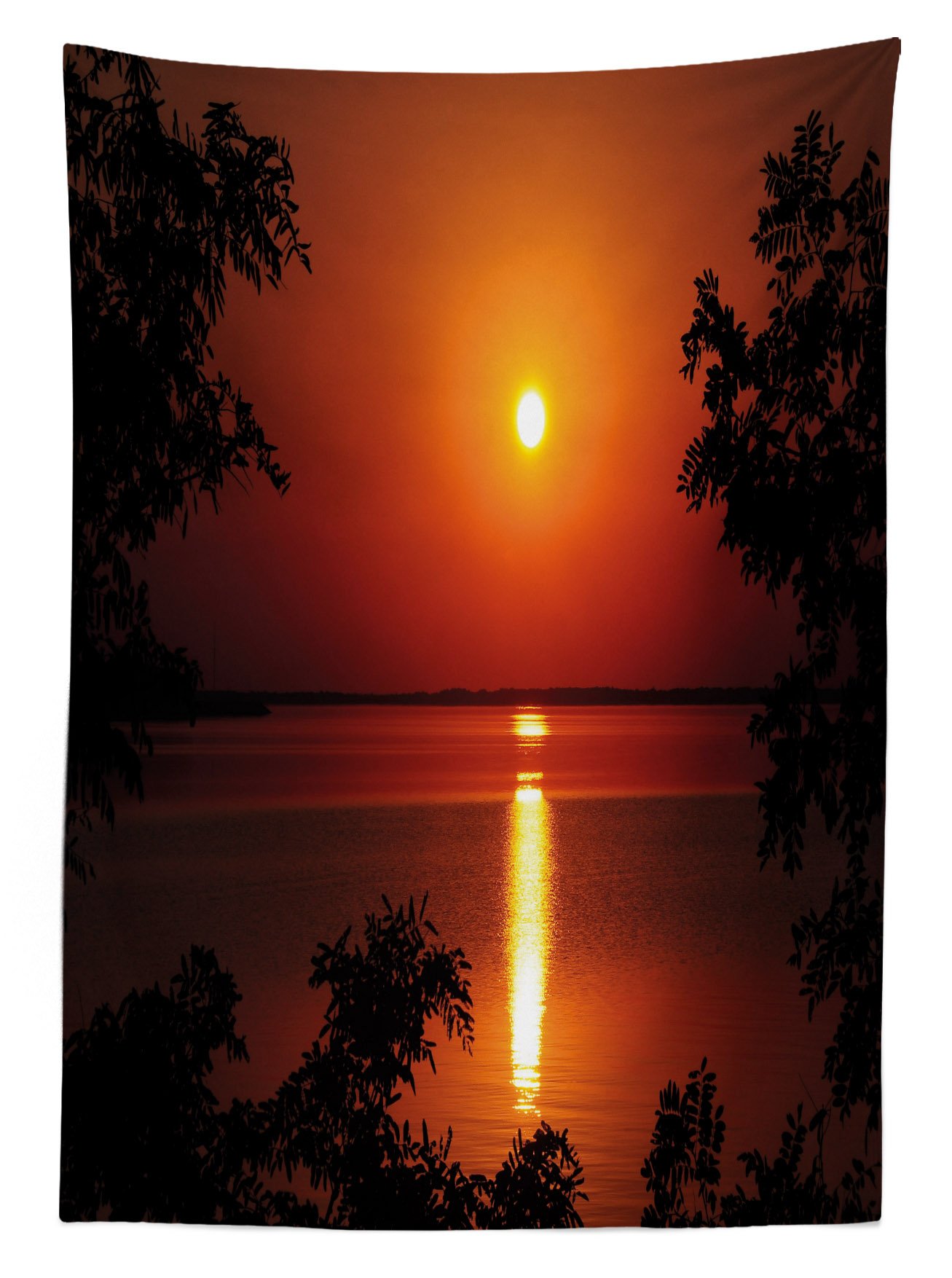 Ambesonne Waterproof Outdoor Tablecloth - Sunset Ocean View Design, 58x104 Inch Washable Picnic Table Cover for Beach Parties, BBQs, Camping & Patio Dining - Scarlet Red Decorative Tablecloth