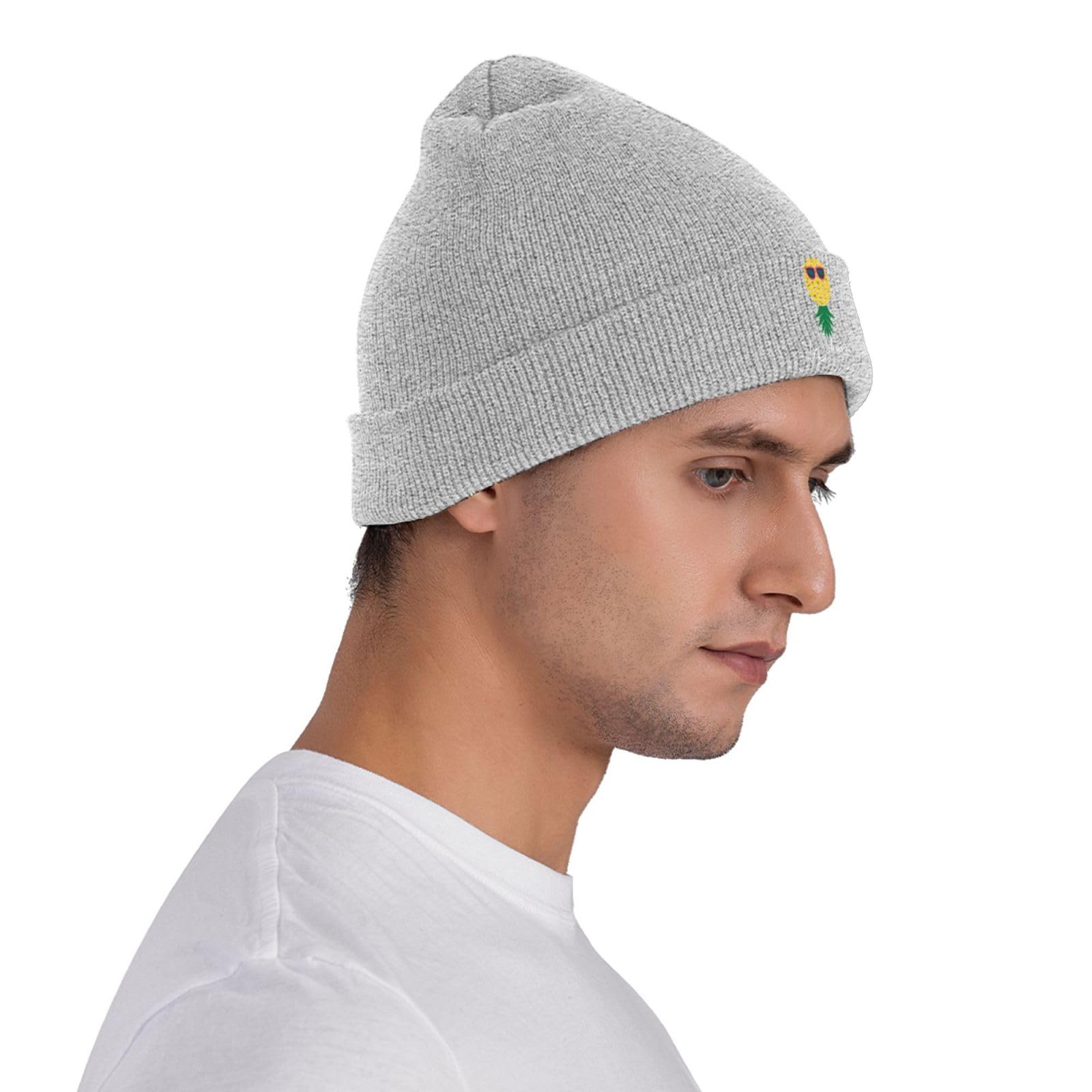 Funny Pineapple Welcome Upside Down Beanie Hat for Men & Women - Warm Knitted Slouchy Skull Cap in Black - Perfect for Winter Fashion, Christmas Gifts & Tropical Themed Parties