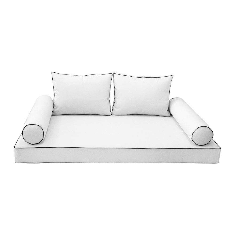 Prolinemax S1 Outdoor Daybed Mattress Slipcover with Contrast Trim - Waterproof Bolster Backrest Cushion Cover for Patio, Poolside & Garden Furniture (AD106)