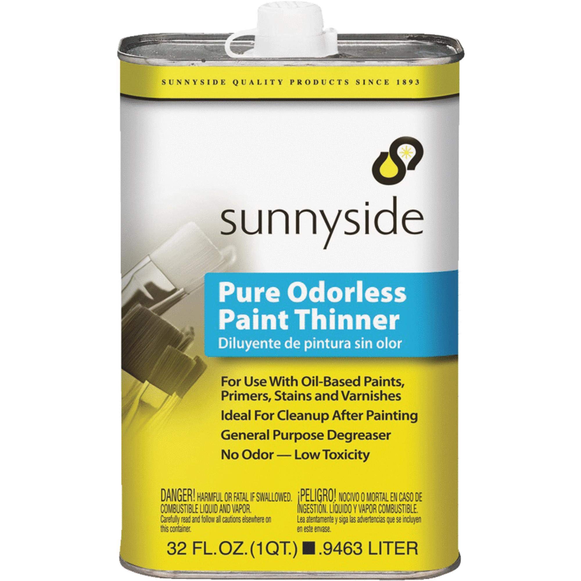 Premium Sunnyside 70532 Odorless Paint Thinner - 1 Quart (32 oz) for Oil-Based Paints | Fast Drying Solvent for Brushes & Tools | Ideal for Home Improvement, Furniture Restoration & DIY Projects