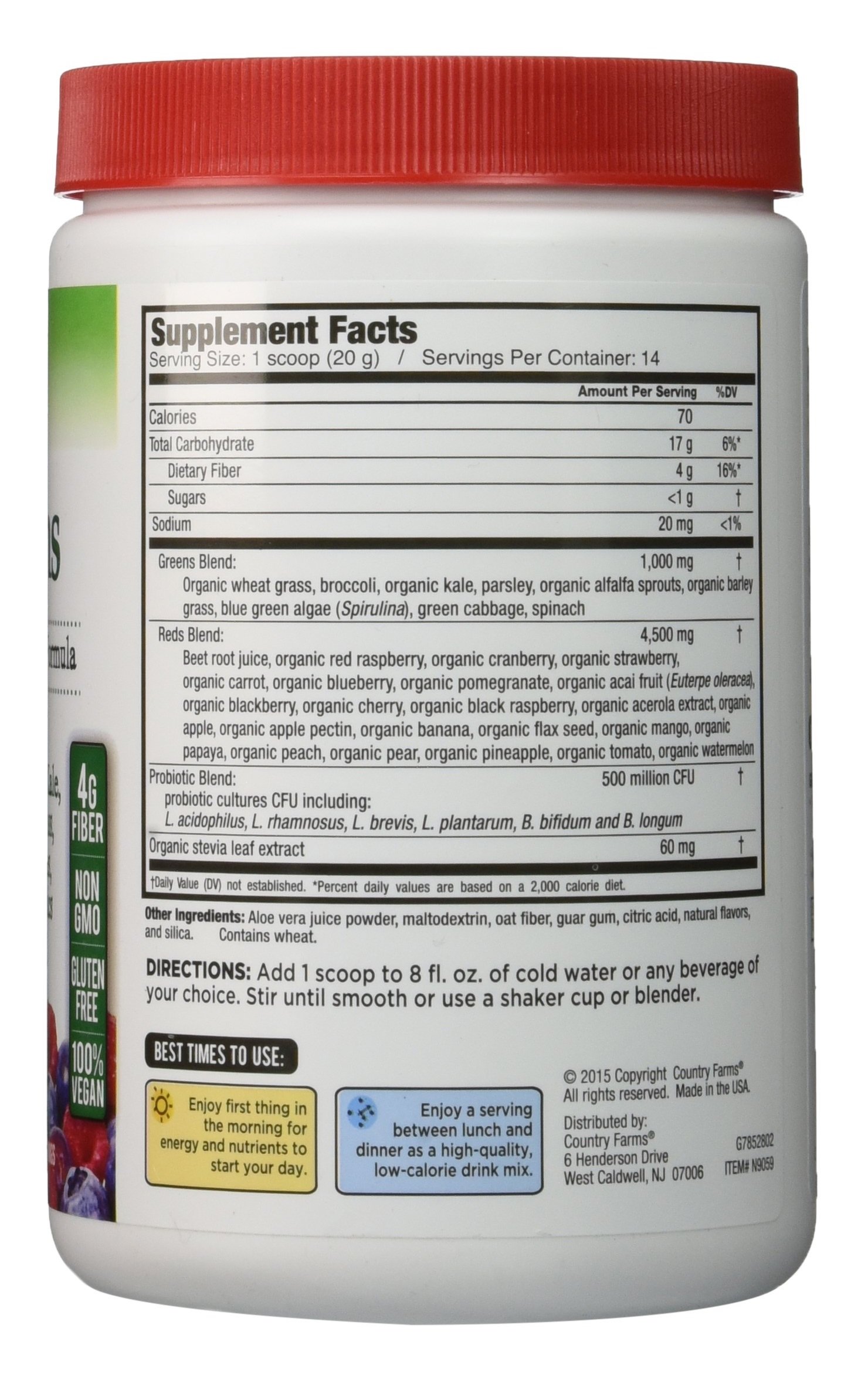 Country Farms Super Green Drink Powder - Berry Flavor, 9.88 Oz (Pack of 4) | Organic Superfood Supplement with Spirulina & Wheatgrass | Perfect for Smoothies, Detox & Energy Boost