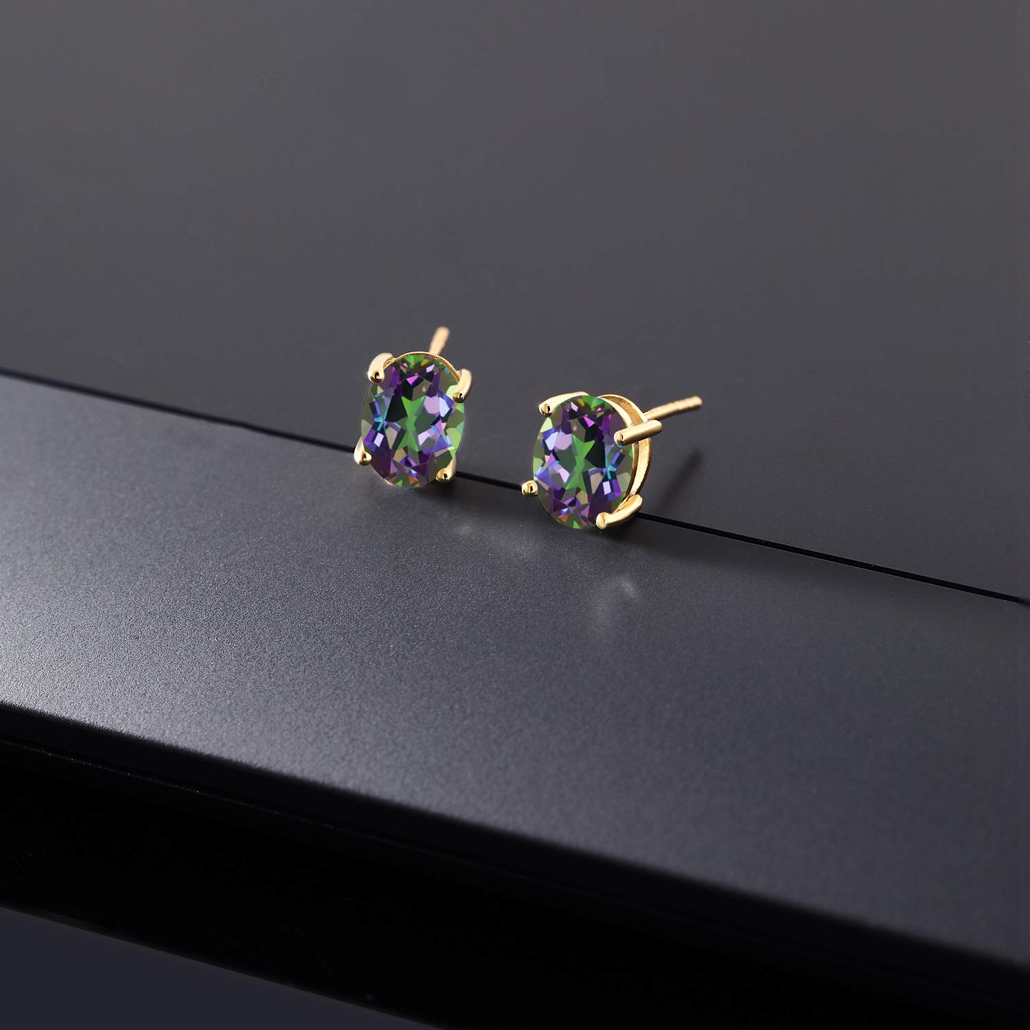 Gem Stone King 14K Gold 8X6MM Oval Birthstone Stud Earrings for Women & Men | Personalized Zodiac Jewelry Gift for Anniversary, Birthday & Special Occasions