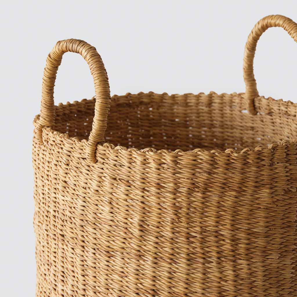 Handwoven Bolga Tall Basket - Natural African Storage Basket for Home Decor, Laundry, or Picnic - Perfect for Organizing Blankets, Toys, and More