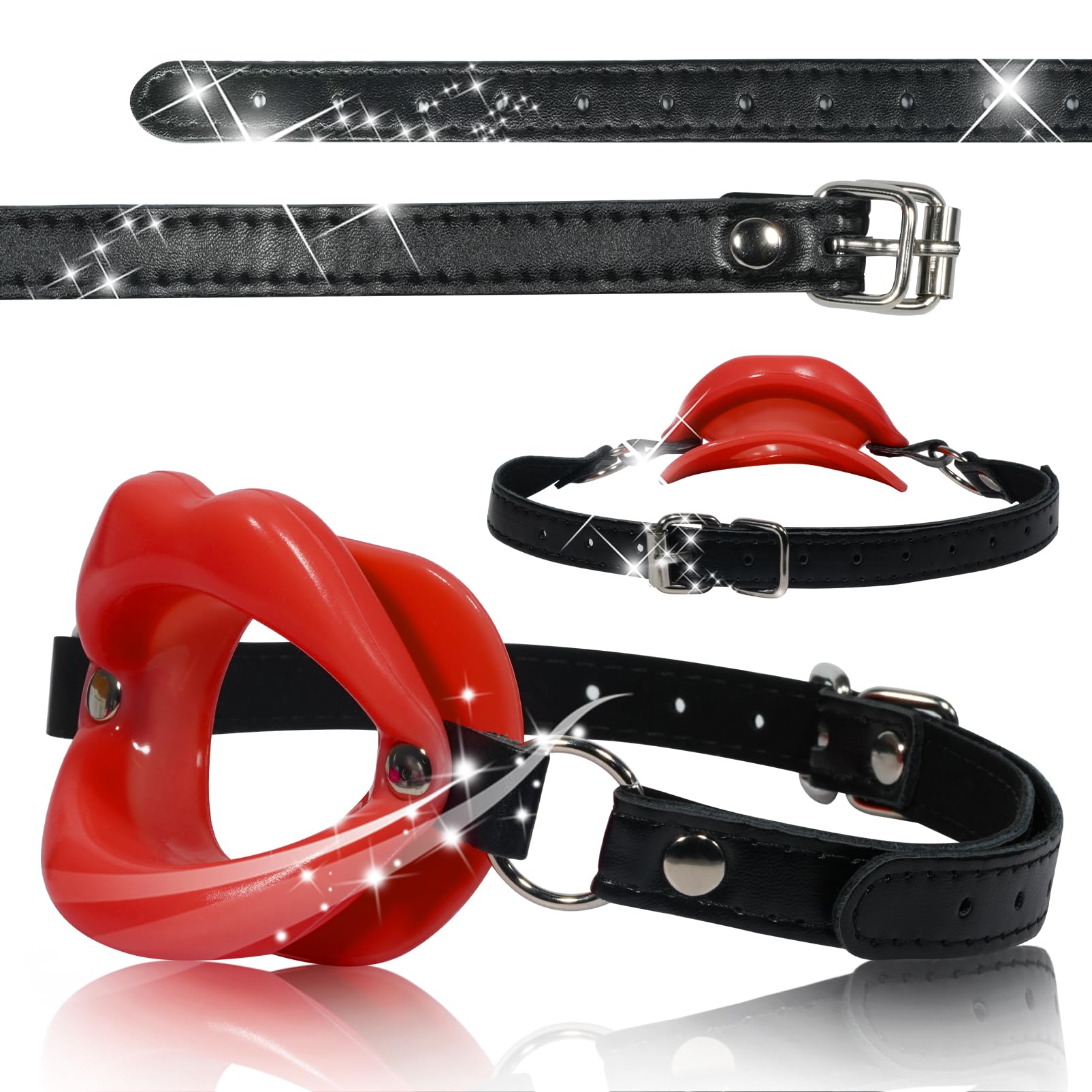 Premium Adjustable Silicone O-Ring Ball Gag - BDSM Bondage Gear for Men & Women - Open Mouth Gag with Head Harness for Breath Control - Adult Fetish Toy for Role Play, Sensory Restraint & BDSM Scenes (Red)