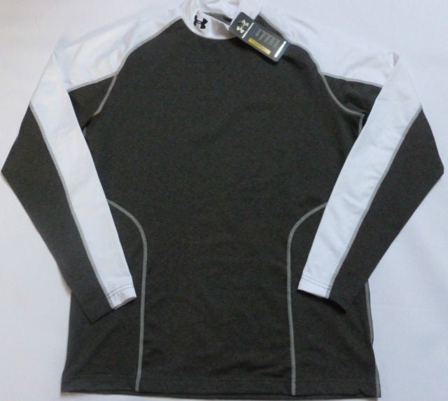 Under Armour ColdGear Mock Rugby Training Base Layer - Charcoal/White - Moisture-Wicking Thermal Shirt for Cold Weather Workouts & Outdoor Sports
